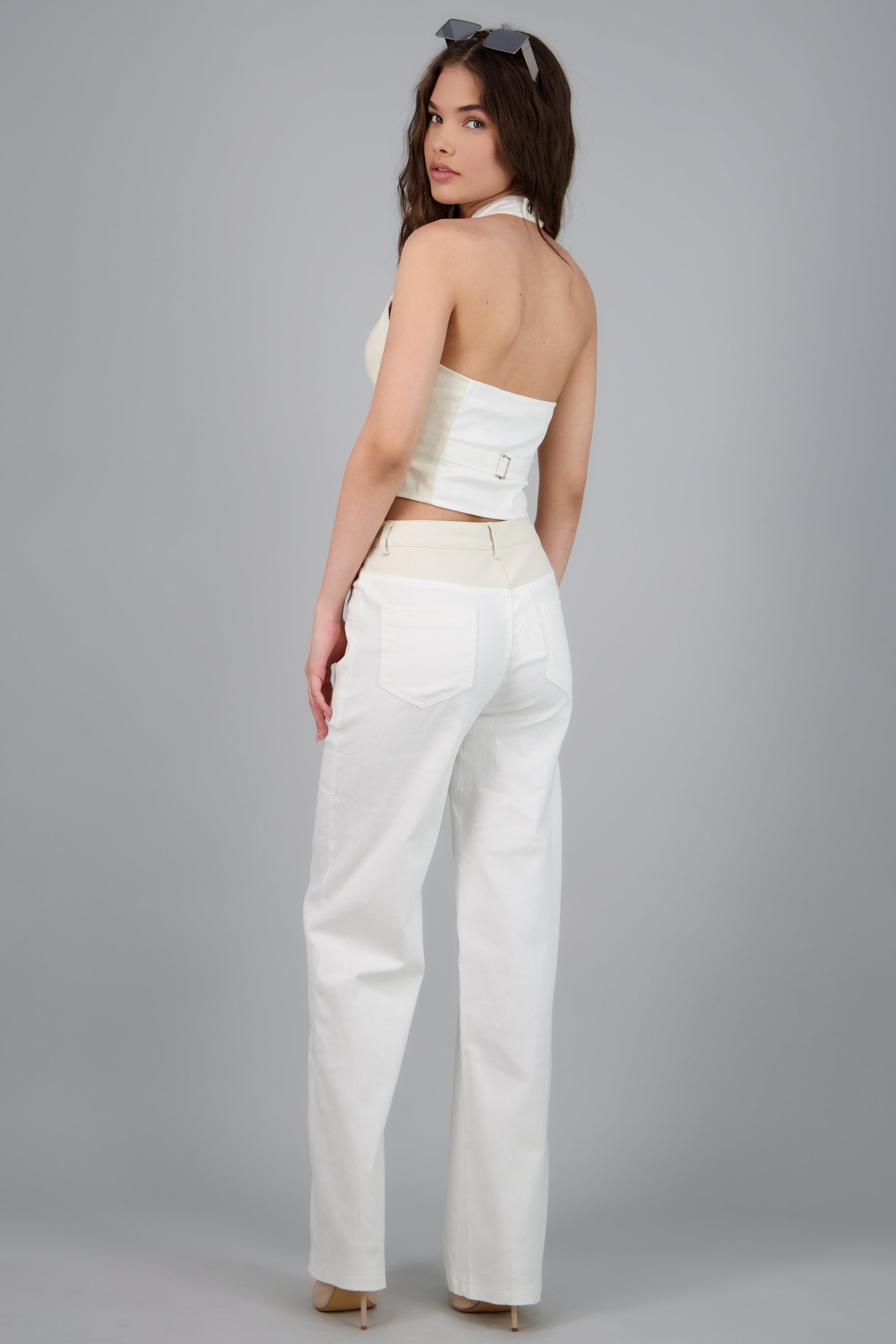 Pantalon vestir recto BLANCO COMBO