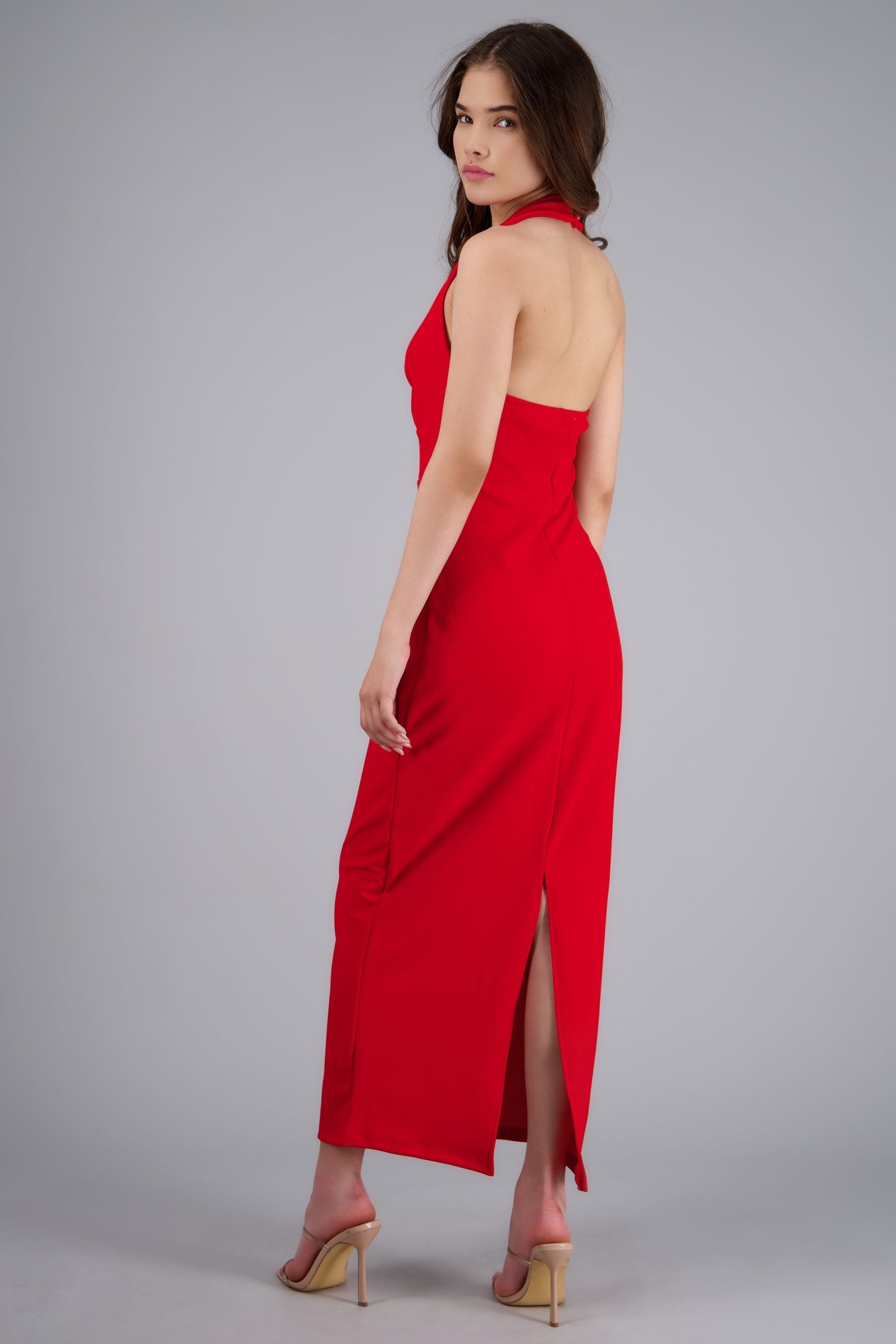 Vestido midi halter liso ROJO