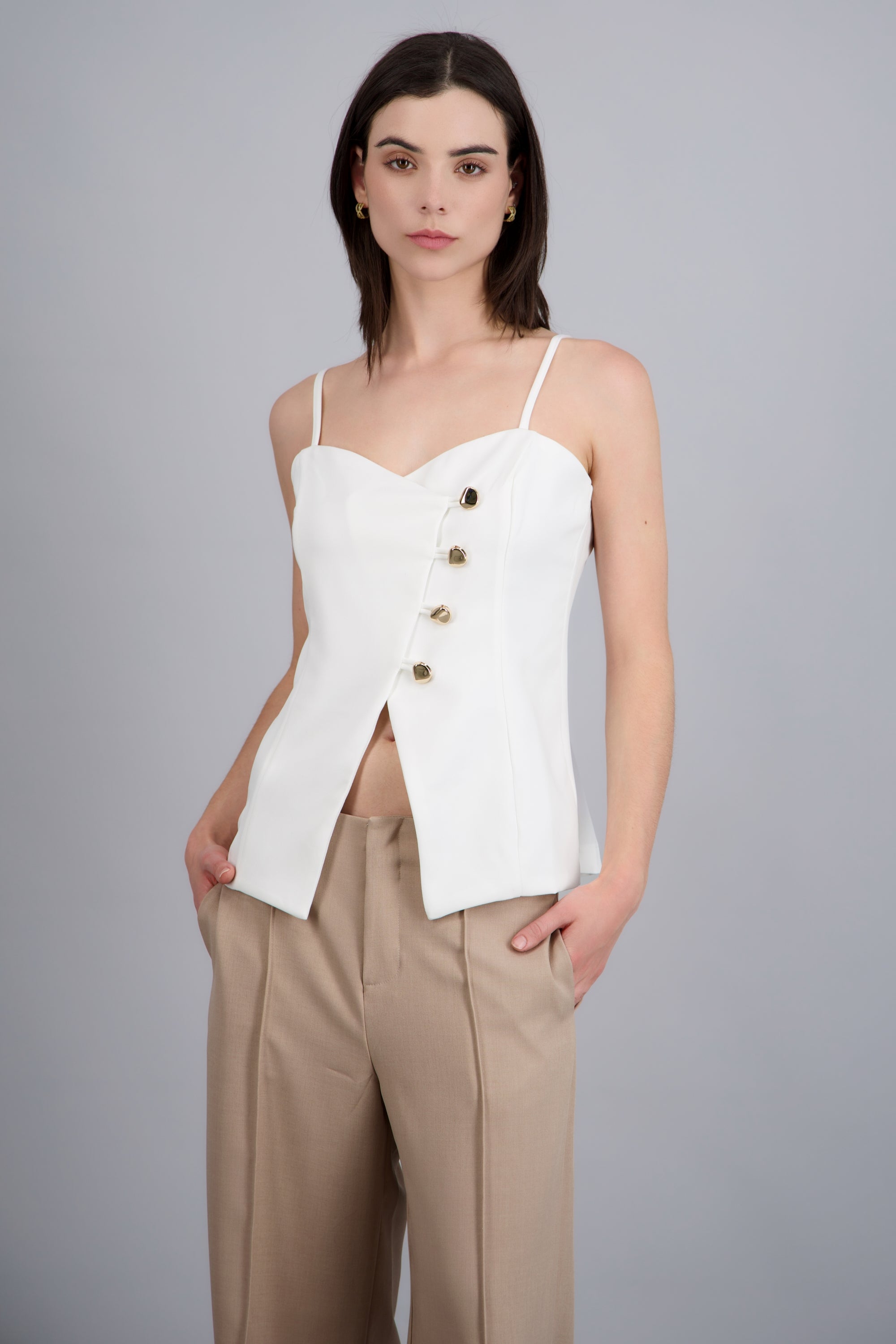 Blusa tirantes detalle botones BLANCO