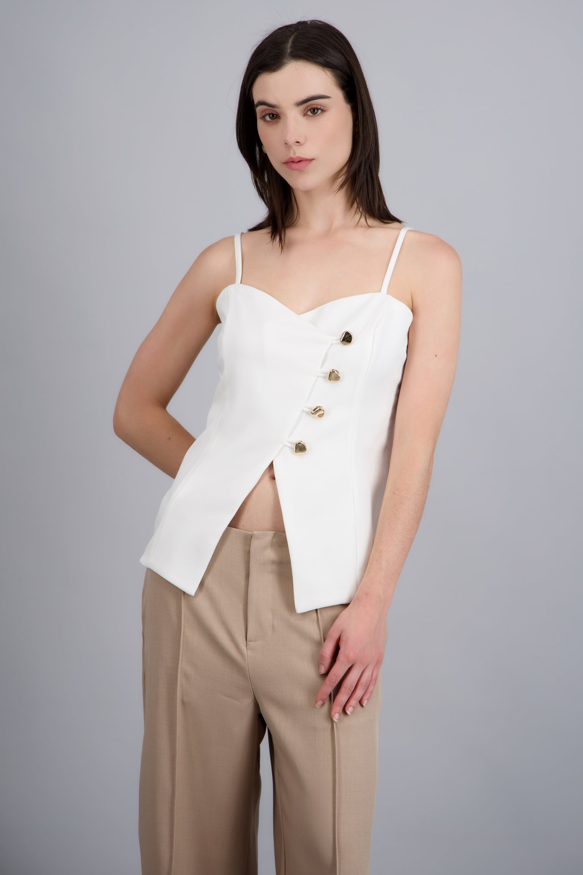 Blusa tirantes detalle botones BLANCO