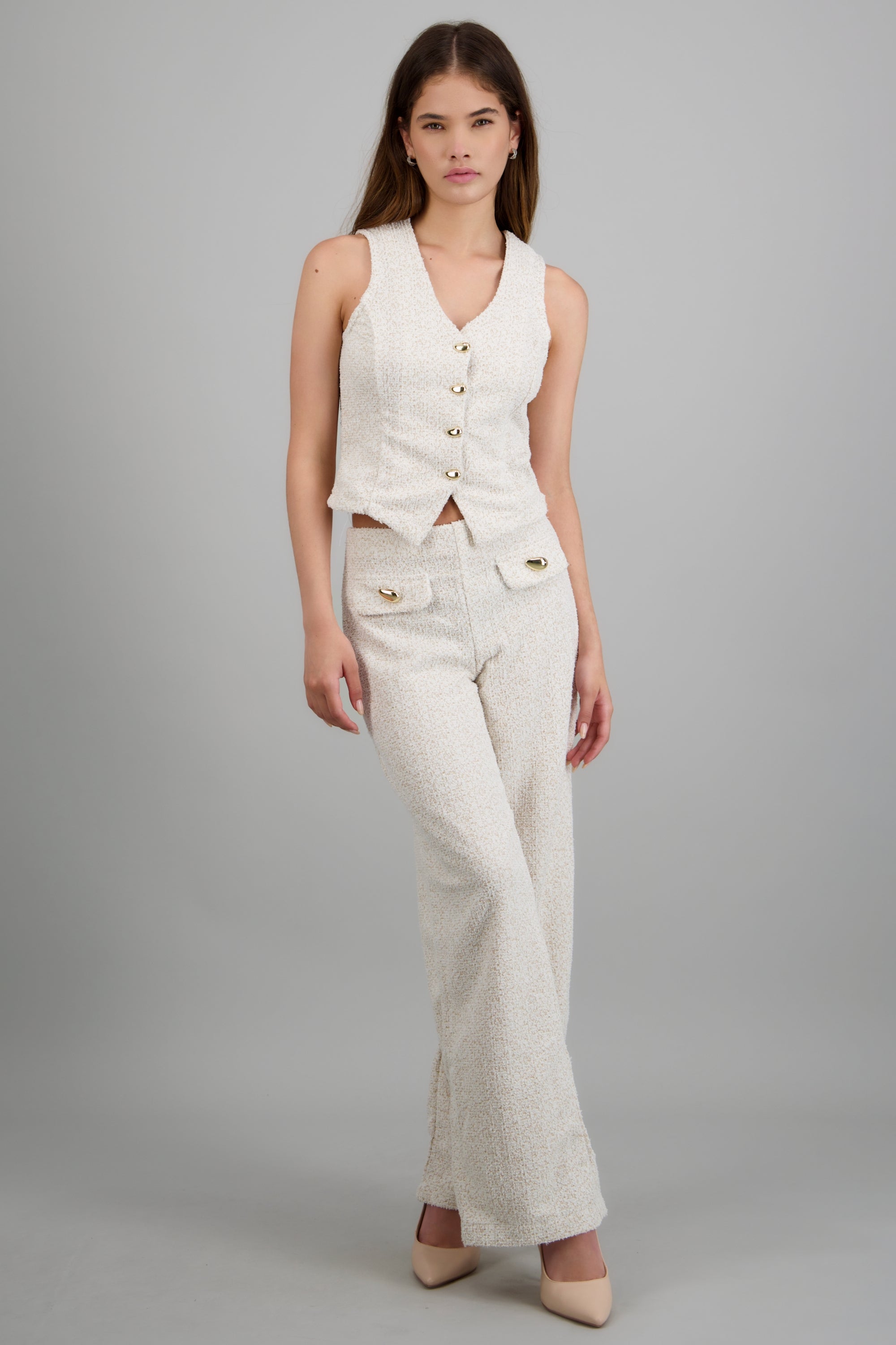 Pantalon amplio detalle botones HUESO COMBO