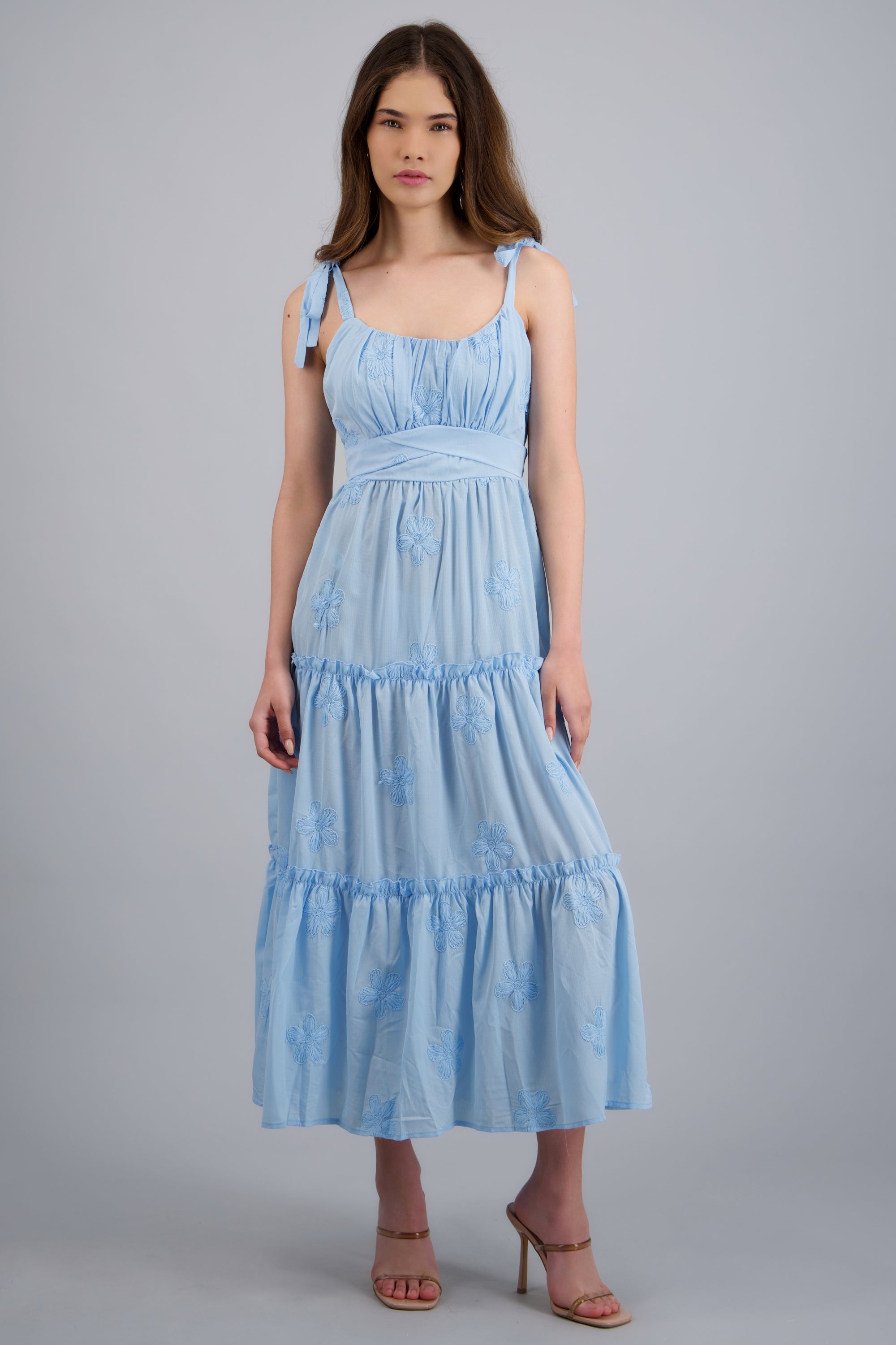 Vestido maxi bordado AZUL COMBO