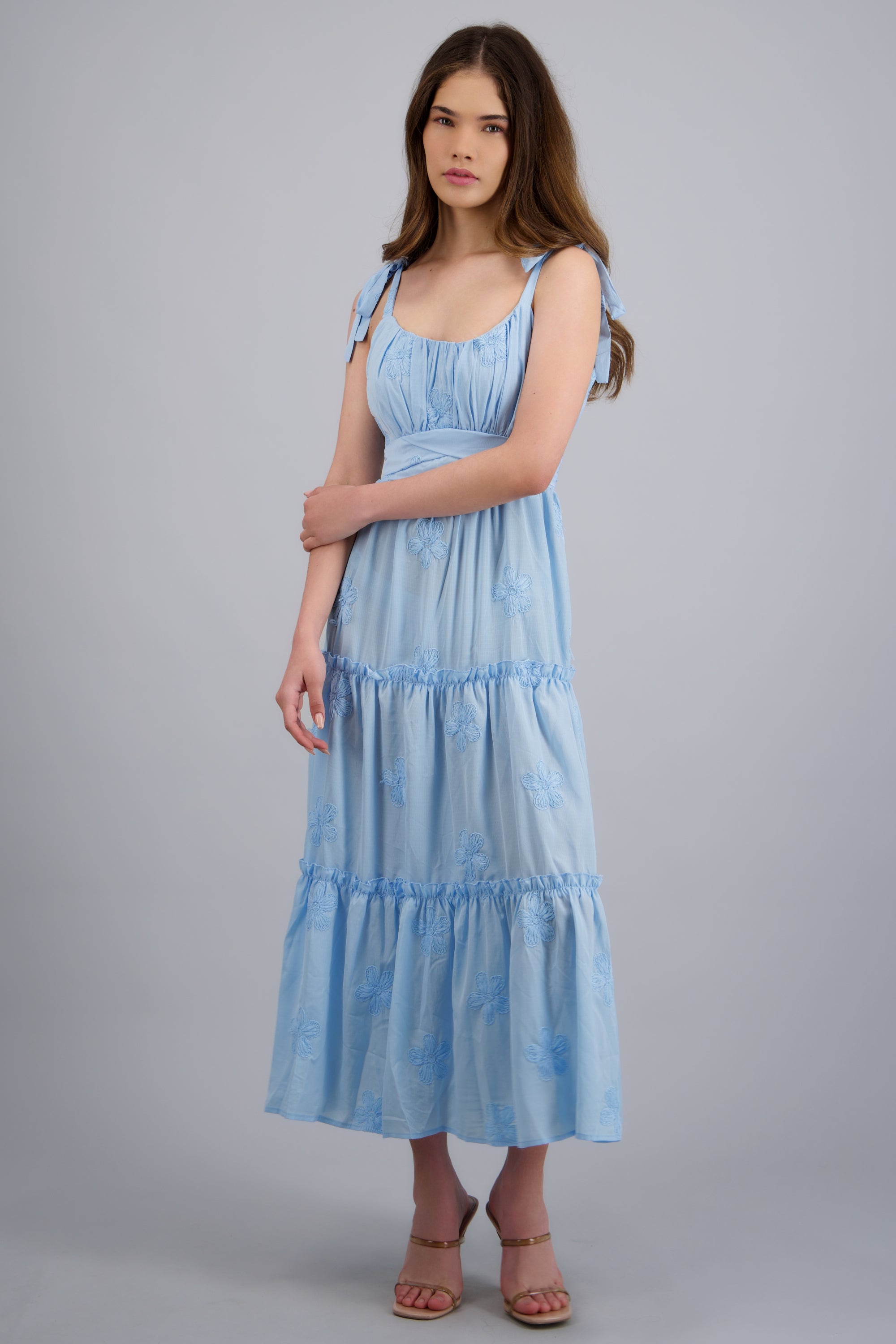 Vestido maxi bordado AZUL COMBO
