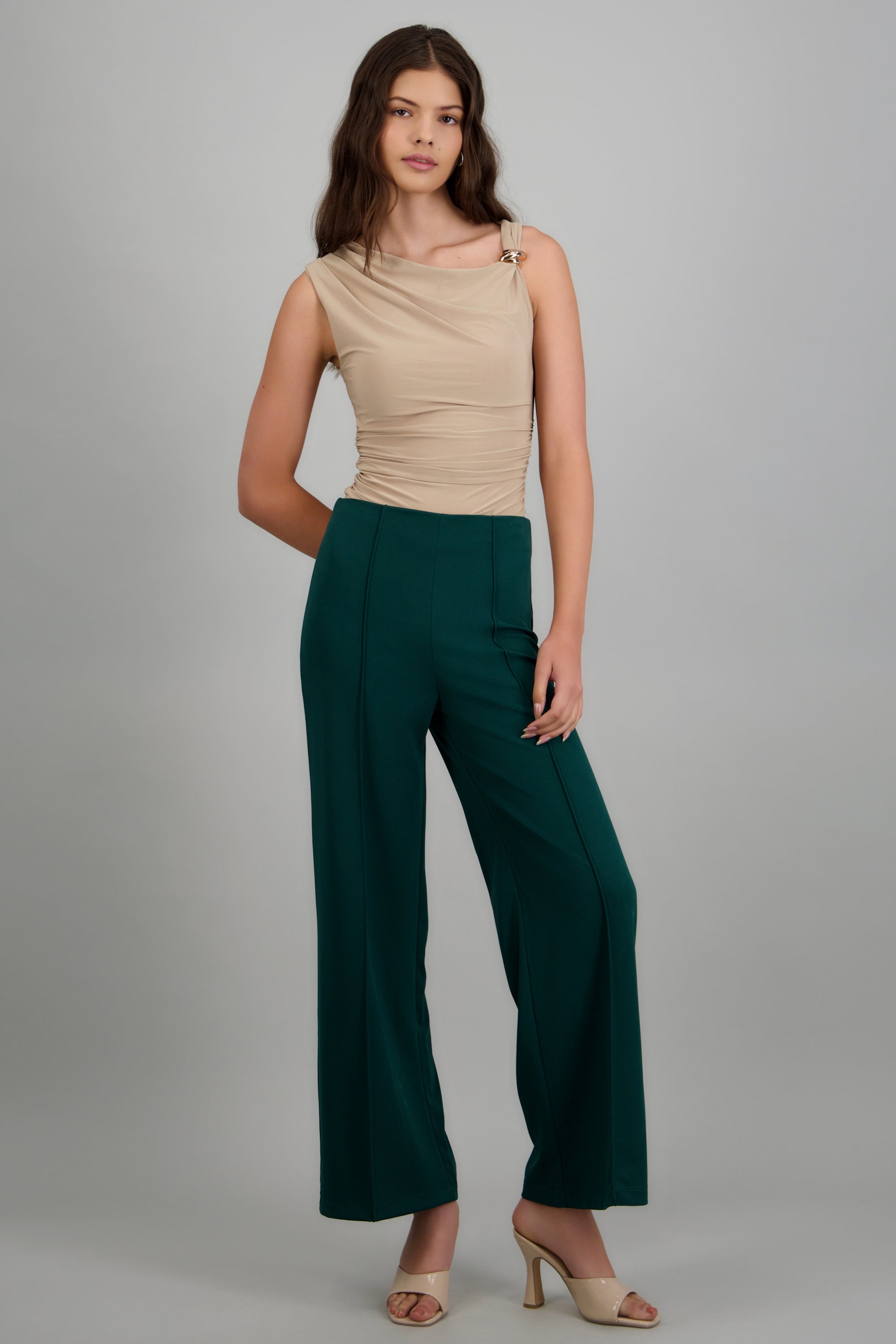 Pantalo amplio costura frontal VERDE CAZADOR