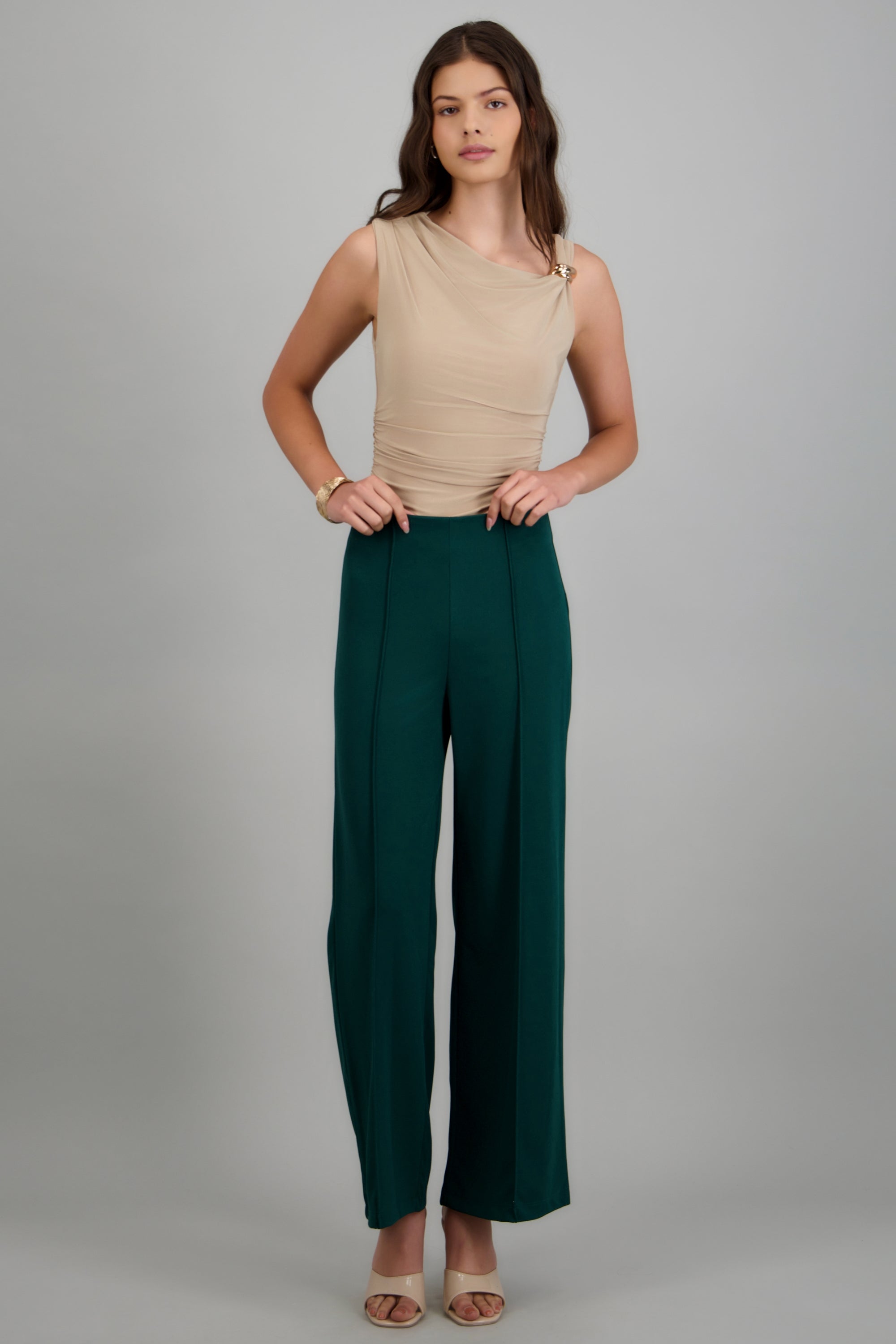 Pantalo amplio costura frontal VERDE CAZADOR
