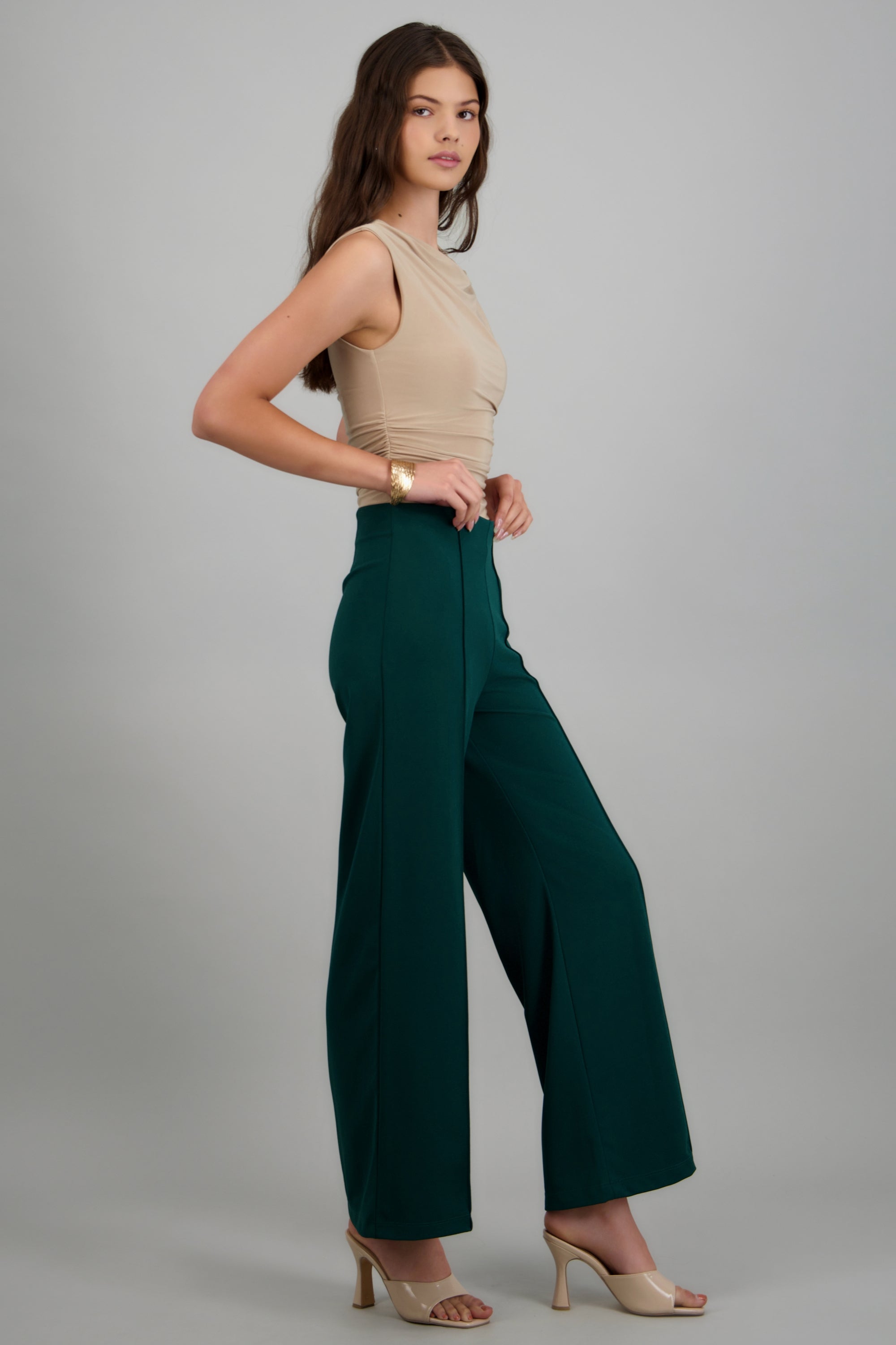 Pantalo amplio costura frontal VERDE CAZADOR
