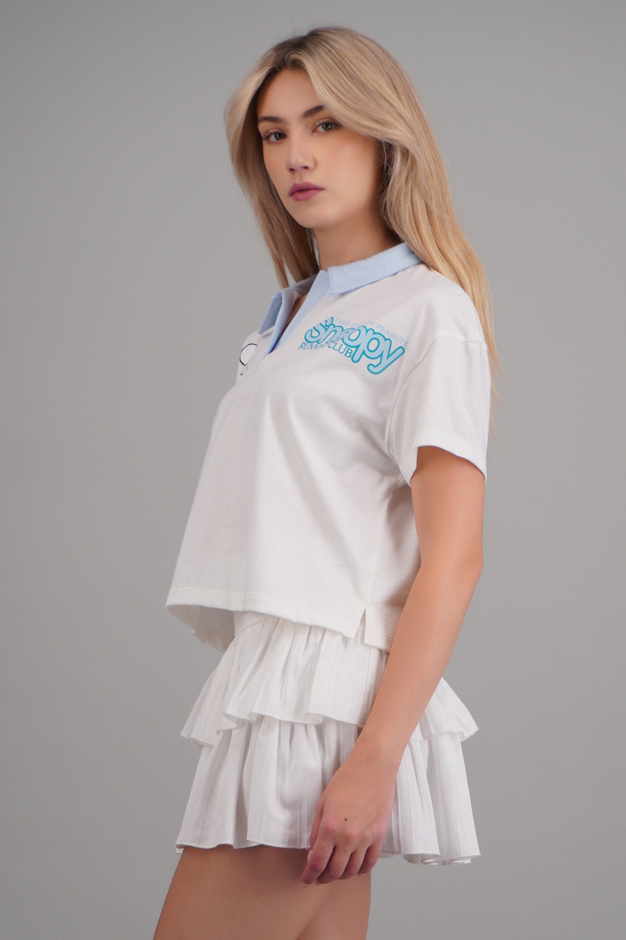 Playera polo snoopy manga corta AZUL PASTEL