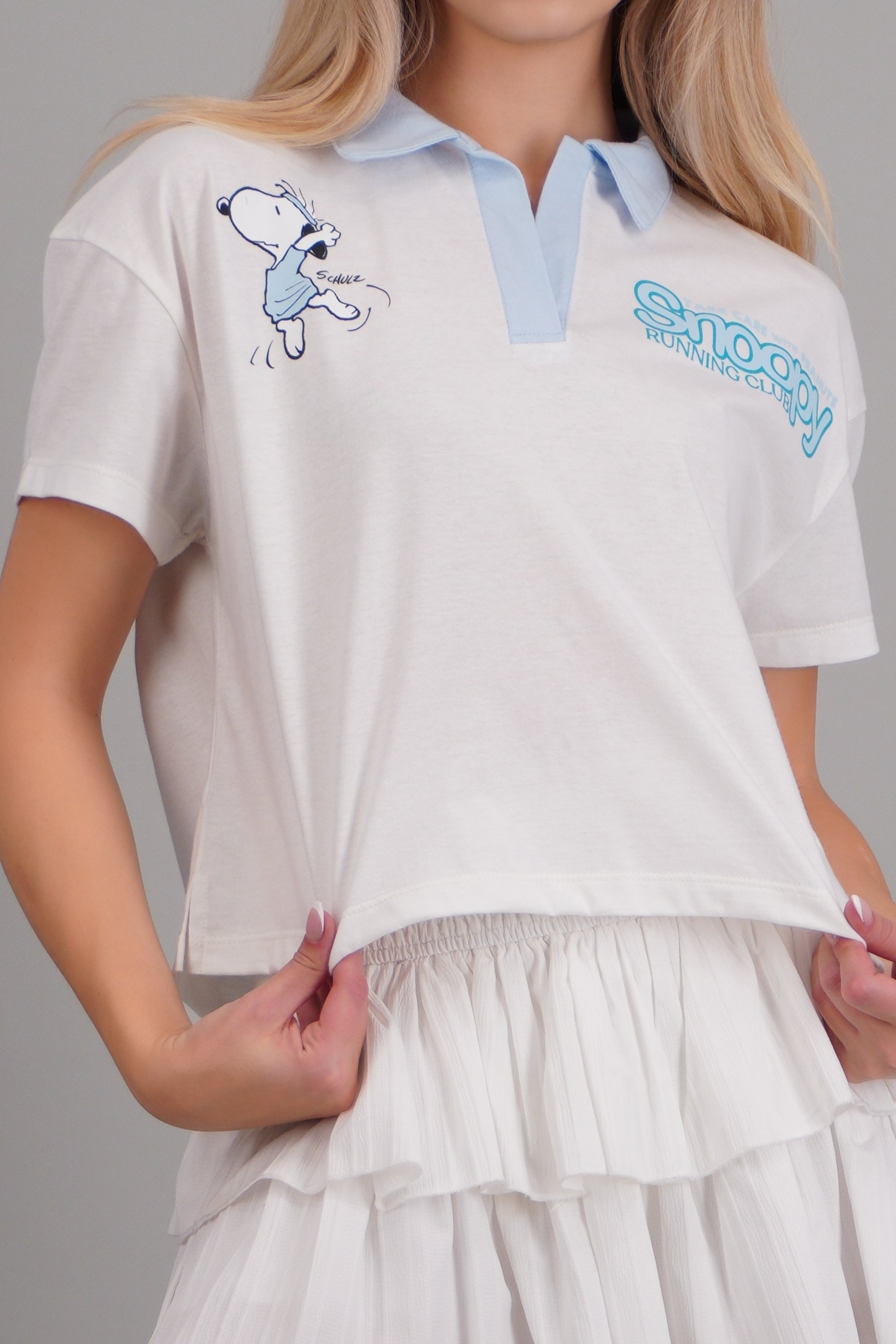 Playera polo snoopy manga corta AZUL PASTEL