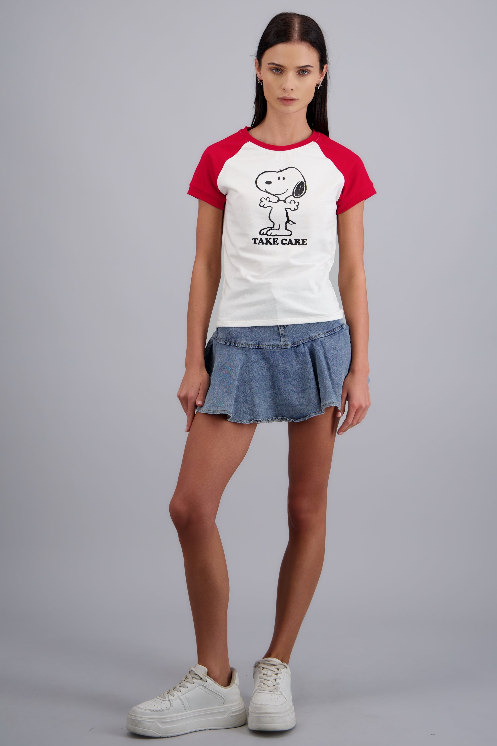 Crop Snoopy manga corta Contrastes ROJO COMBO