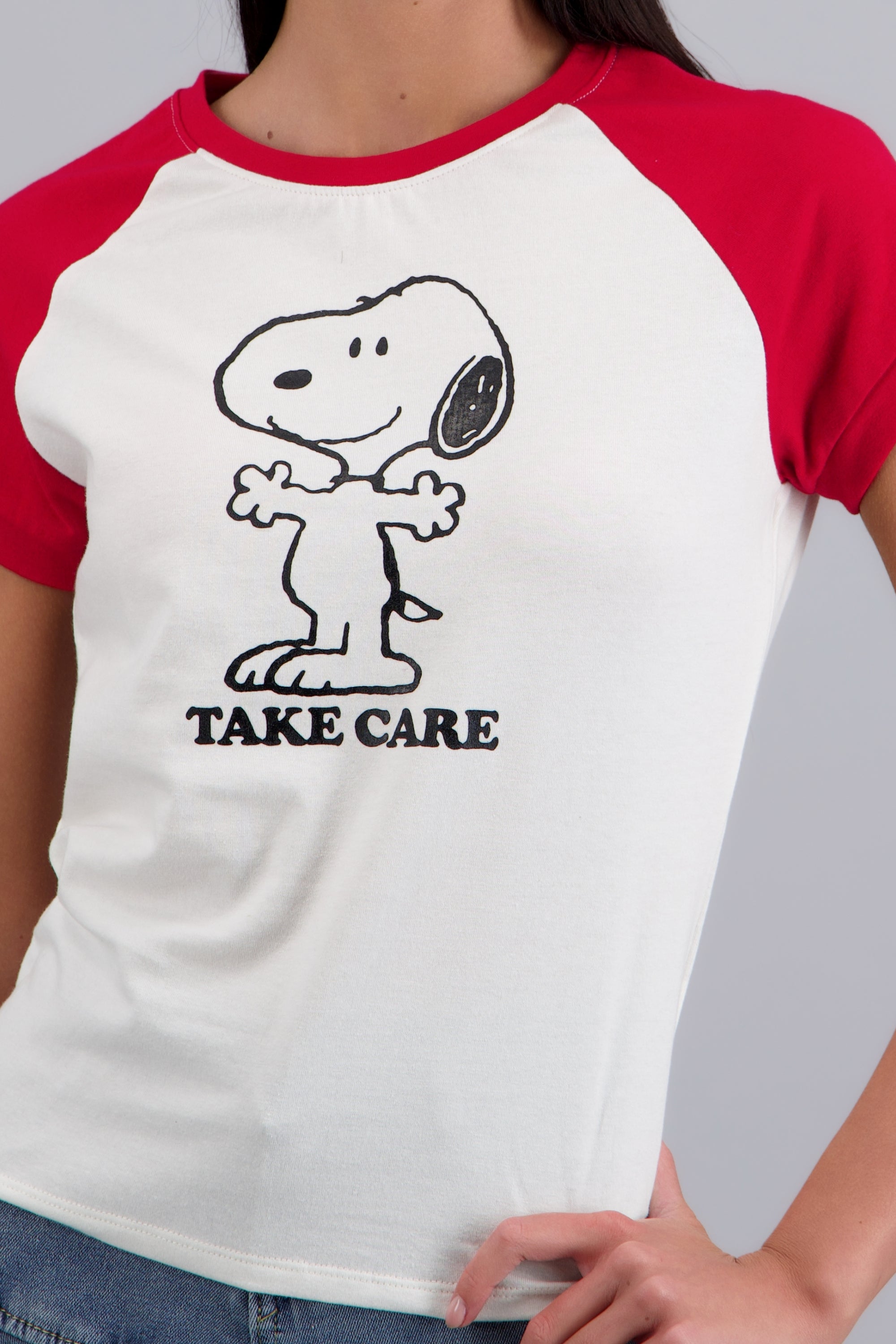 Crop Snoopy manga corta Contrastes ROJO COMBO