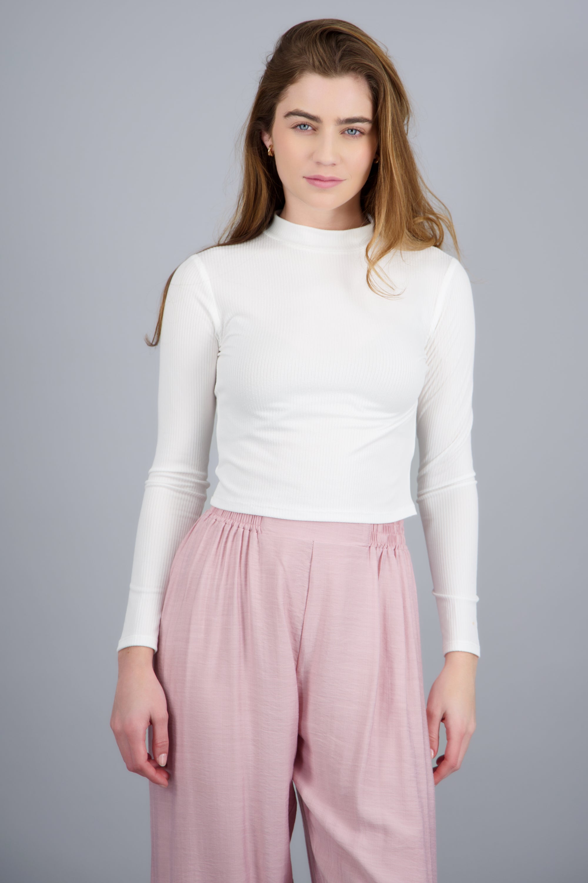 Top crop manga larga cuello alto HUESO