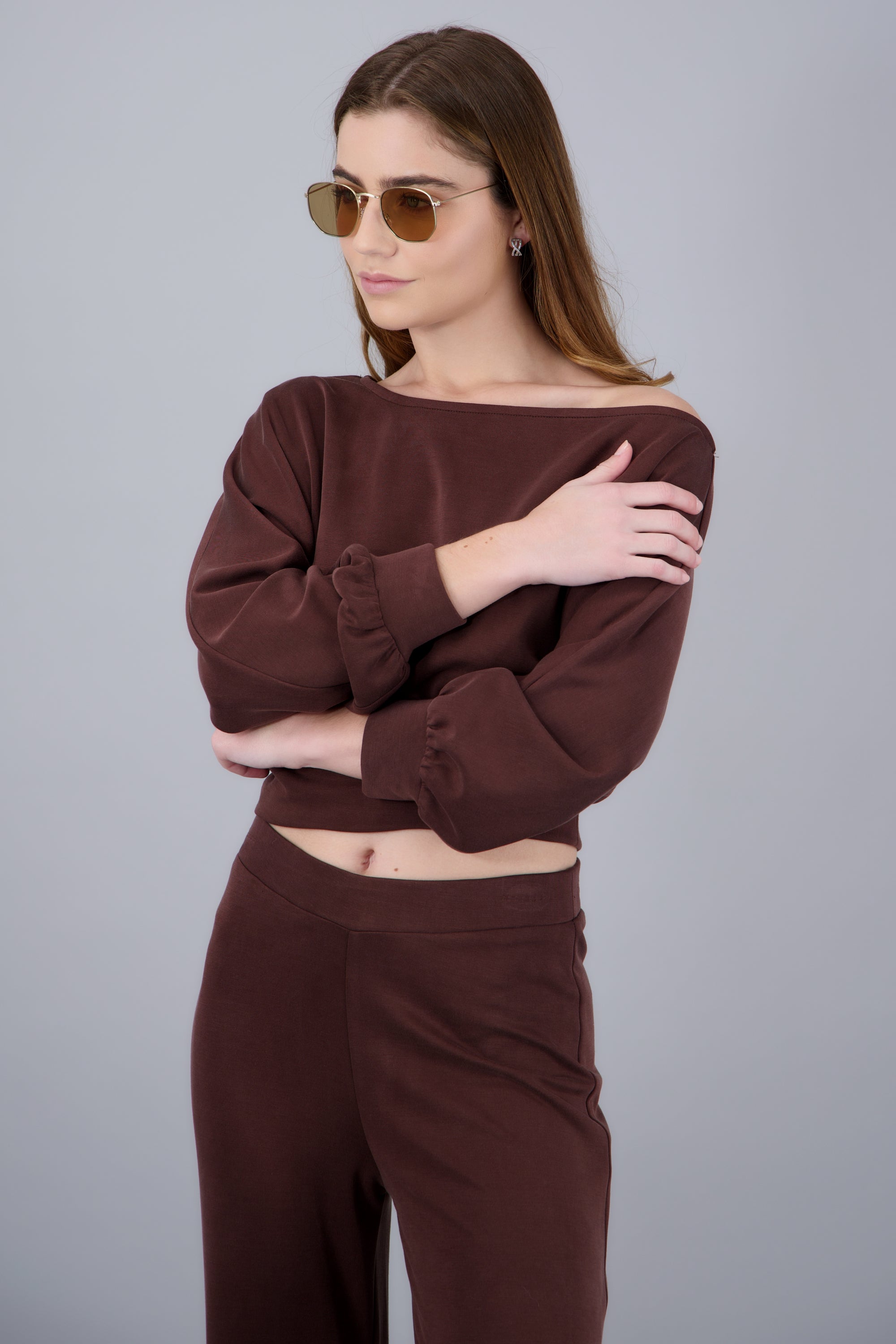 Sudadera asimetrica lisa CHOCOLATE