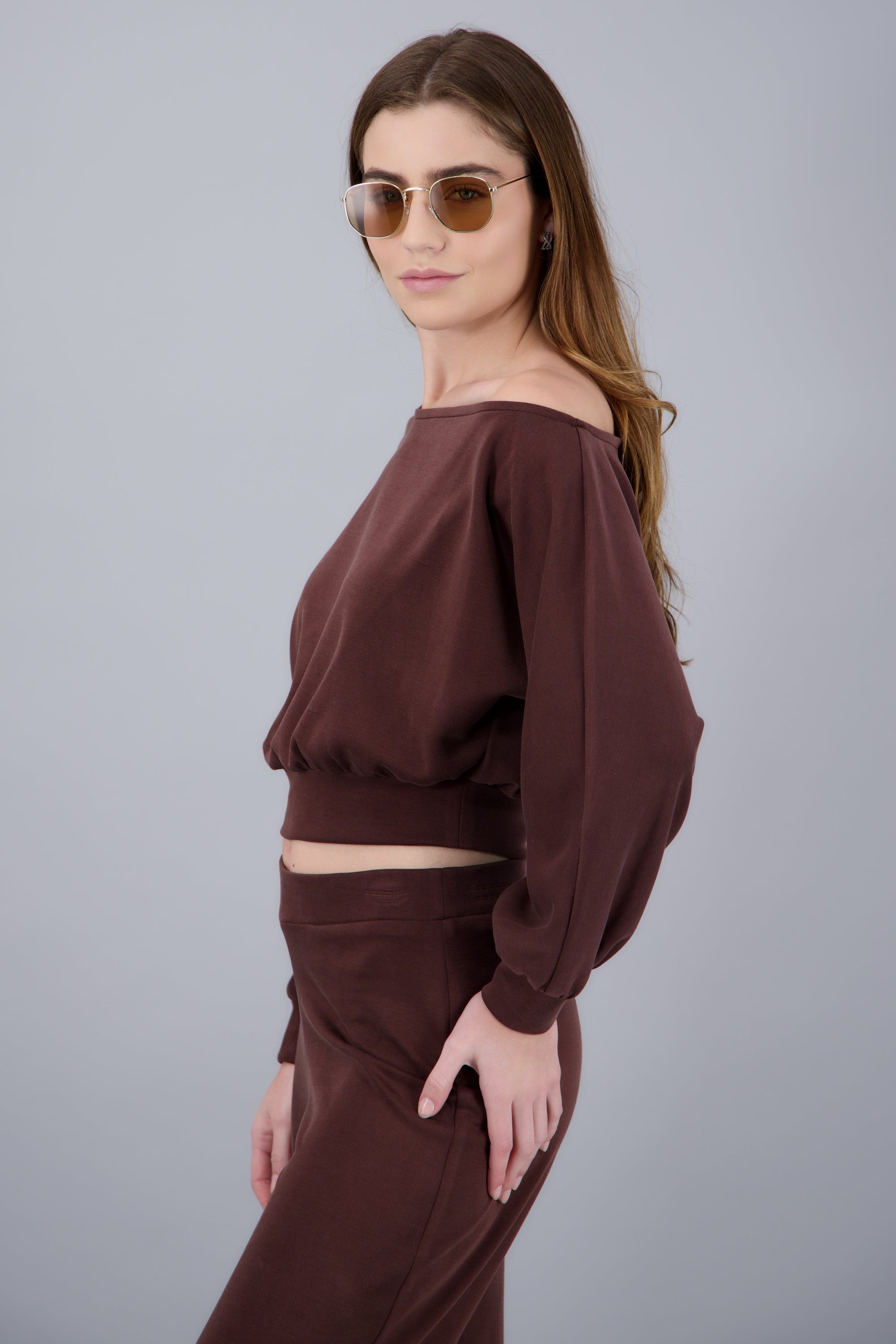 Sudadera asimetrica lisa CHOCOLATE