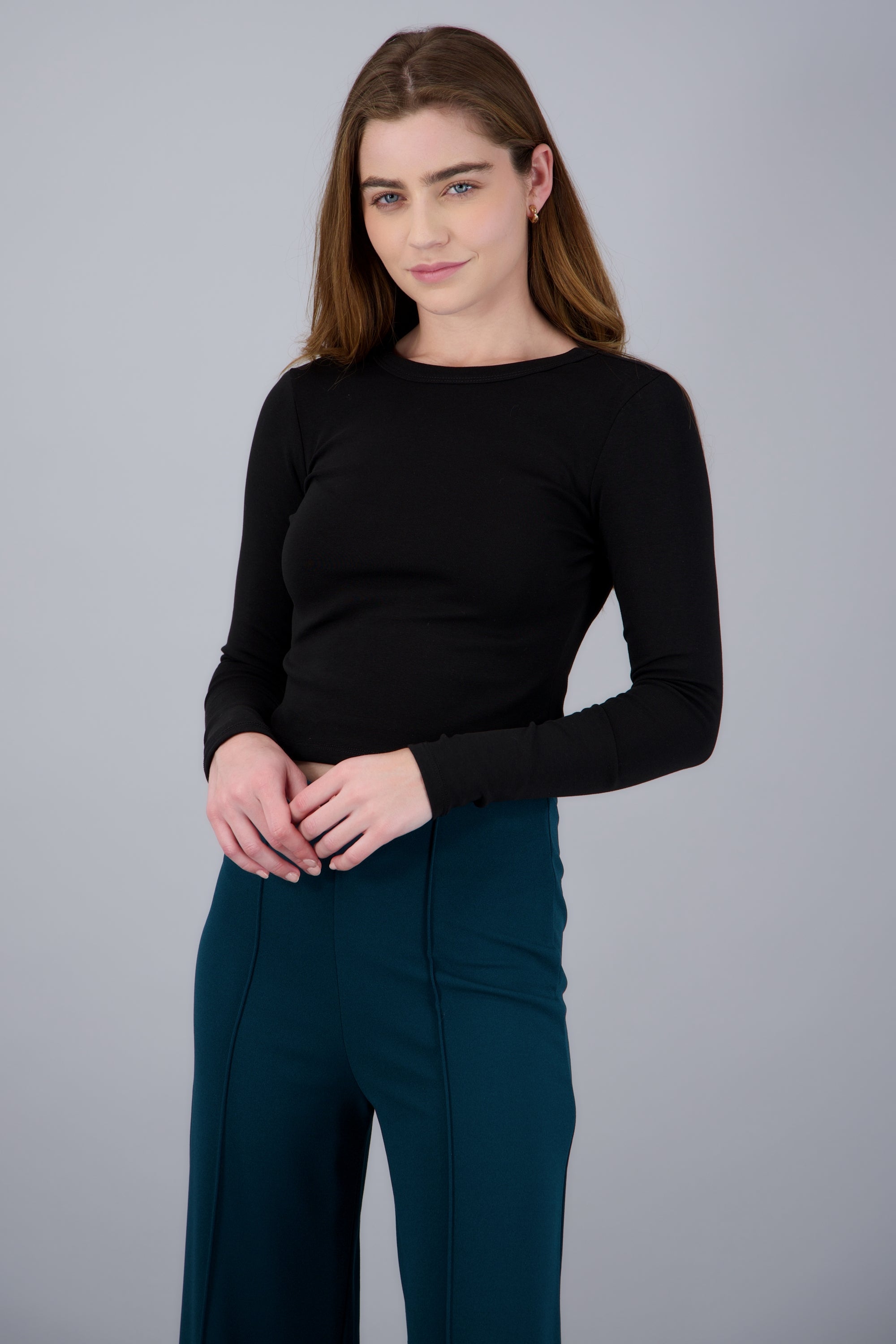 Top liso de manga larga NEGRO