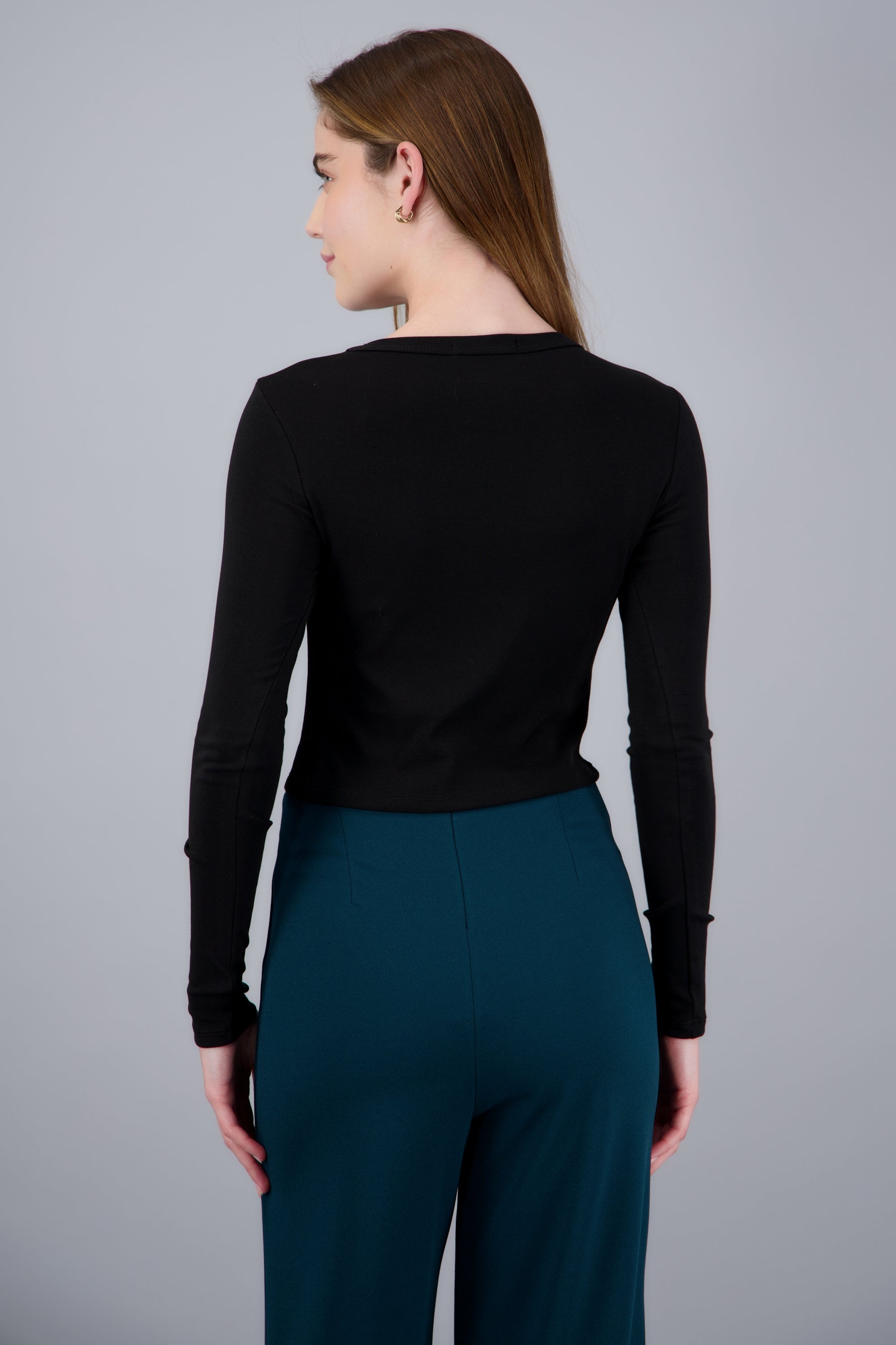 Top liso de manga larga NEGRO