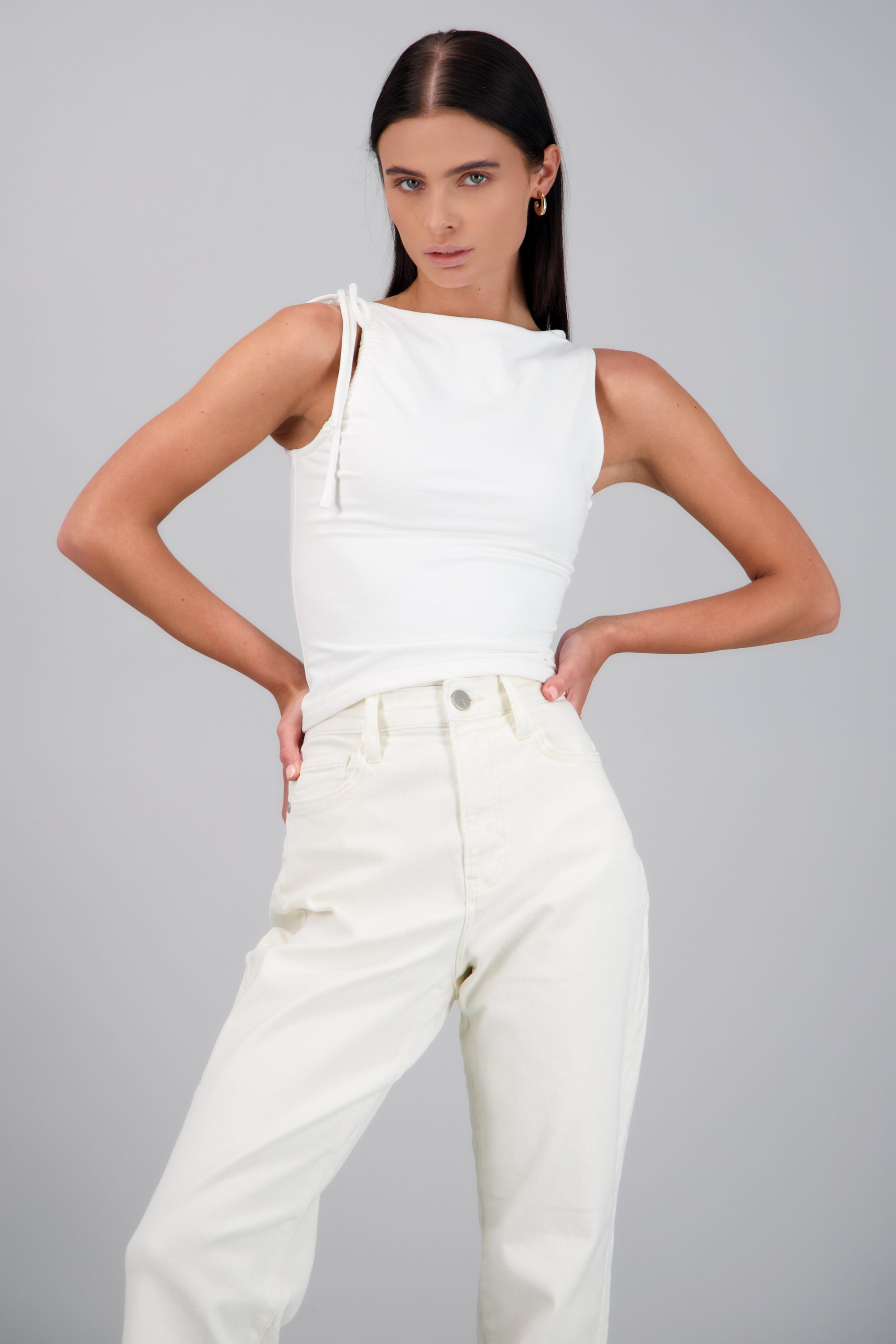 Top drapeado con tirante jareta BLANCO