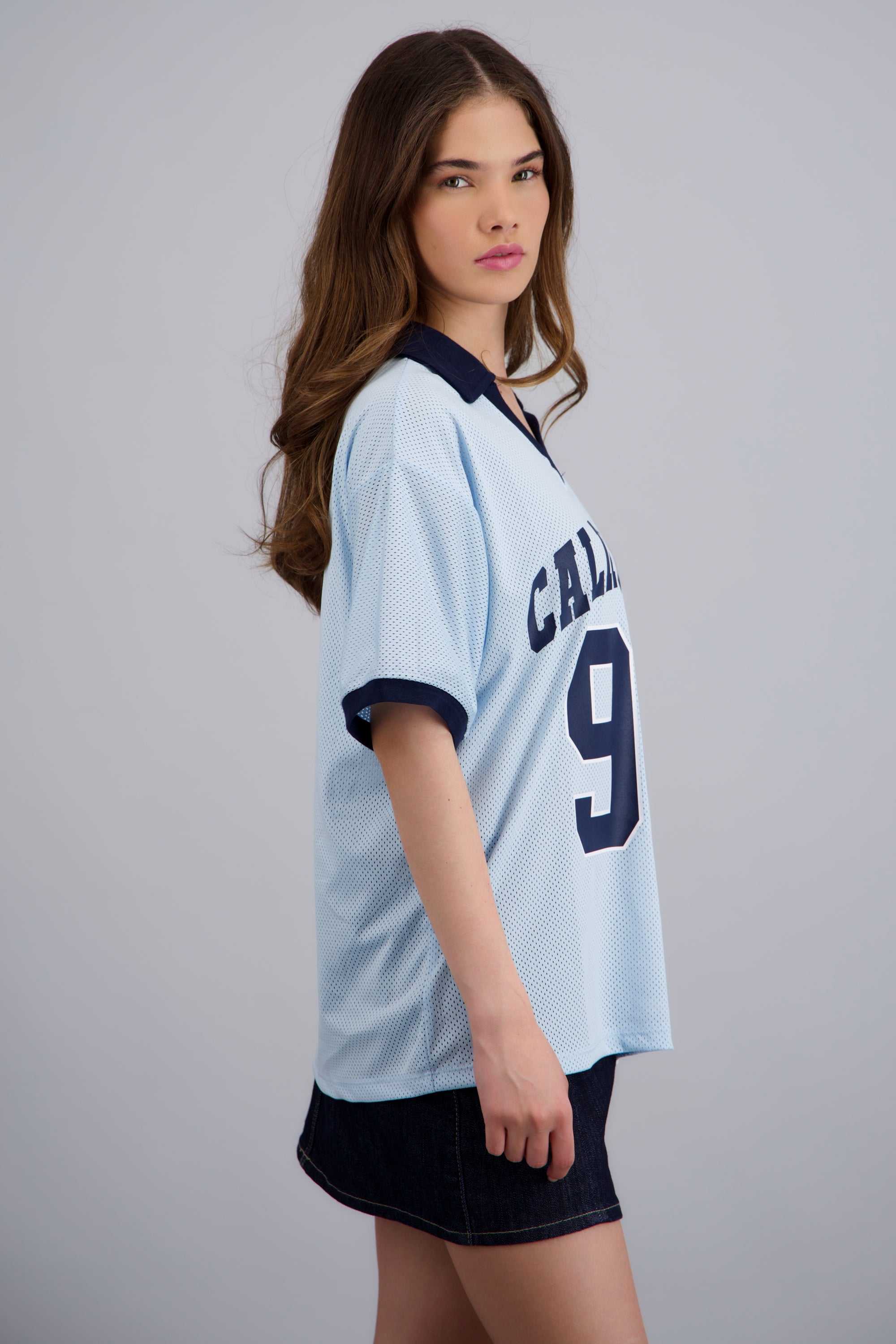 Playera jersey estampado con cuello polo AZUL COMBO