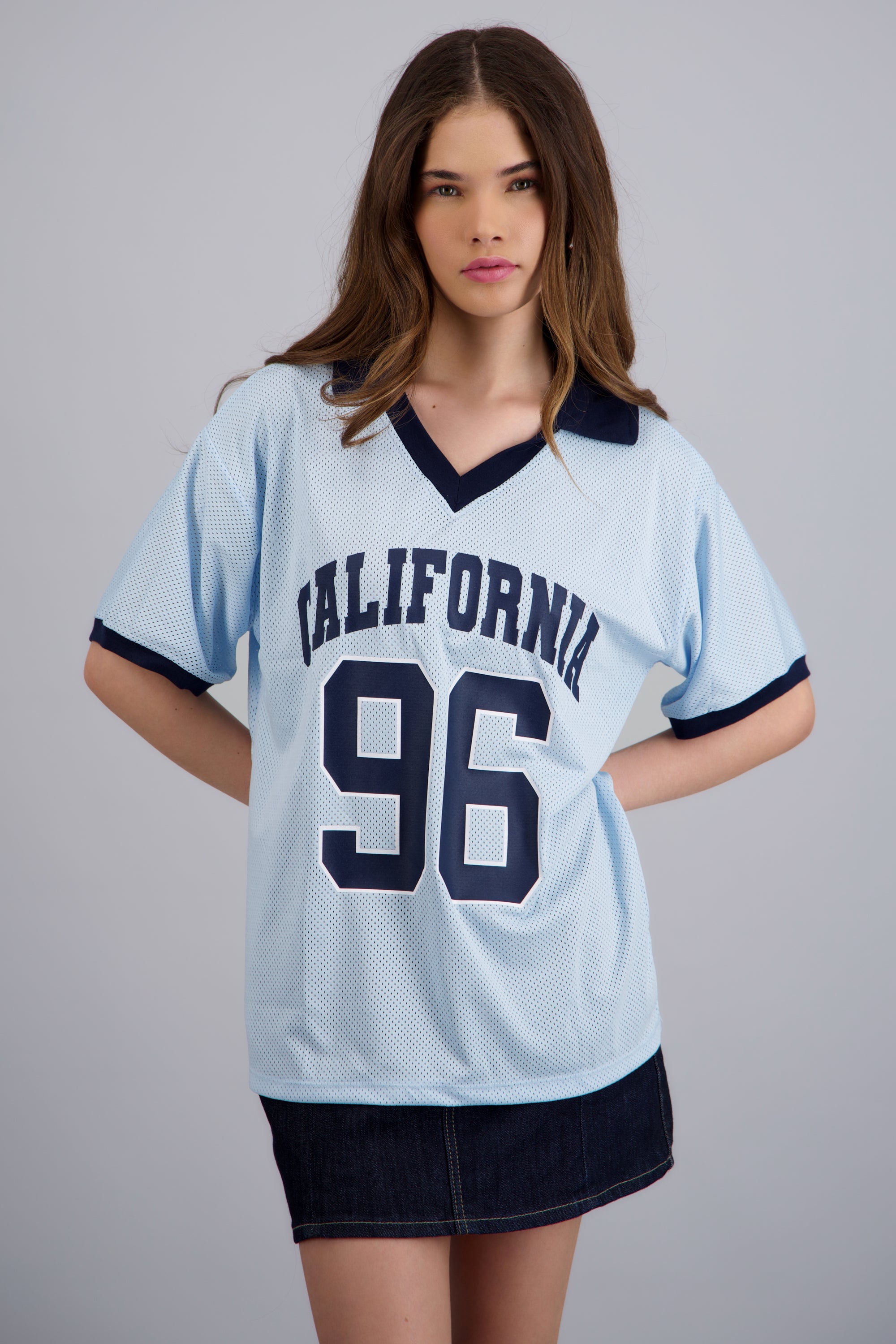 Playera jersey estampado con cuello polo AZUL COMBO