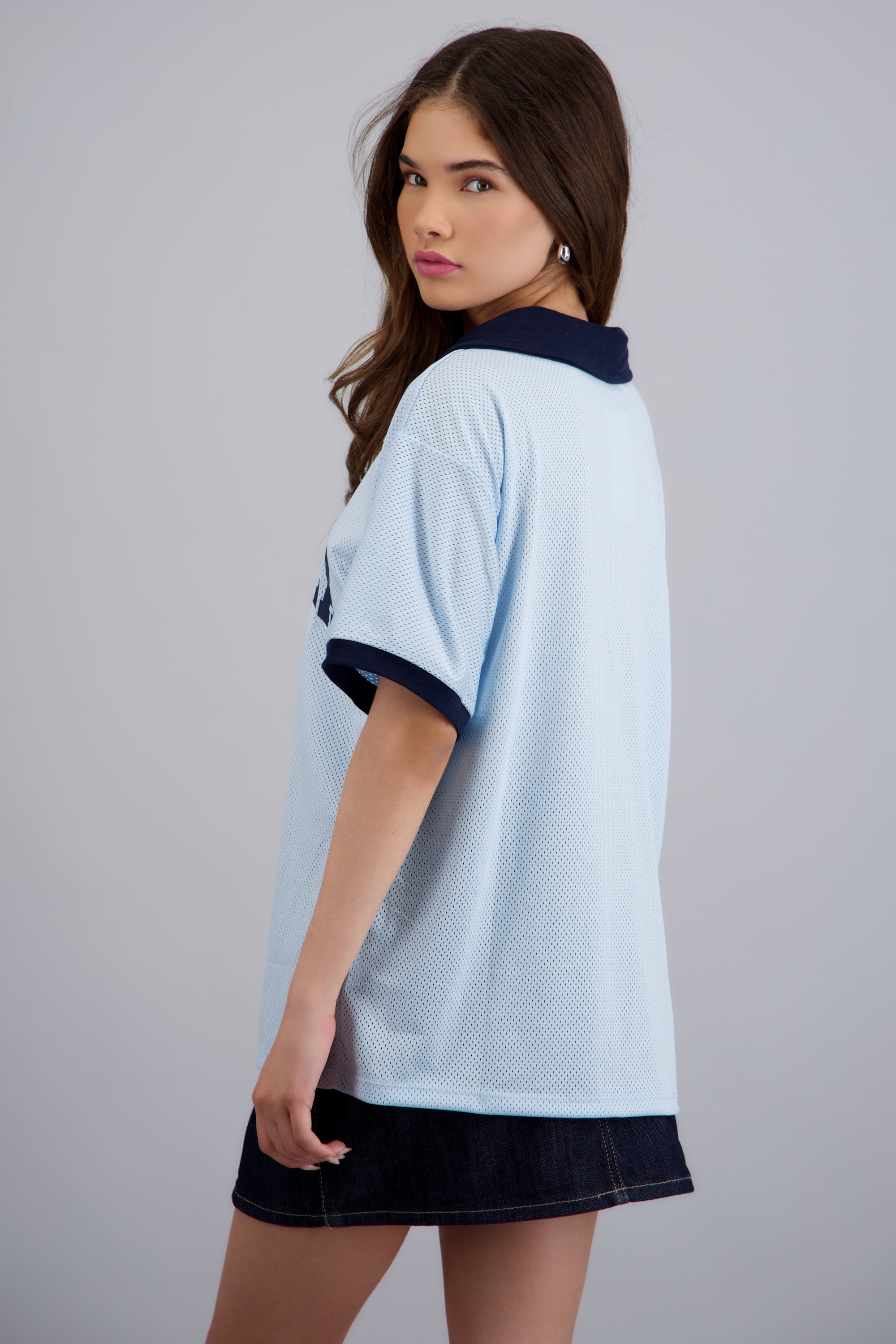 Playera jersey estampado con cuello polo AZUL COMBO