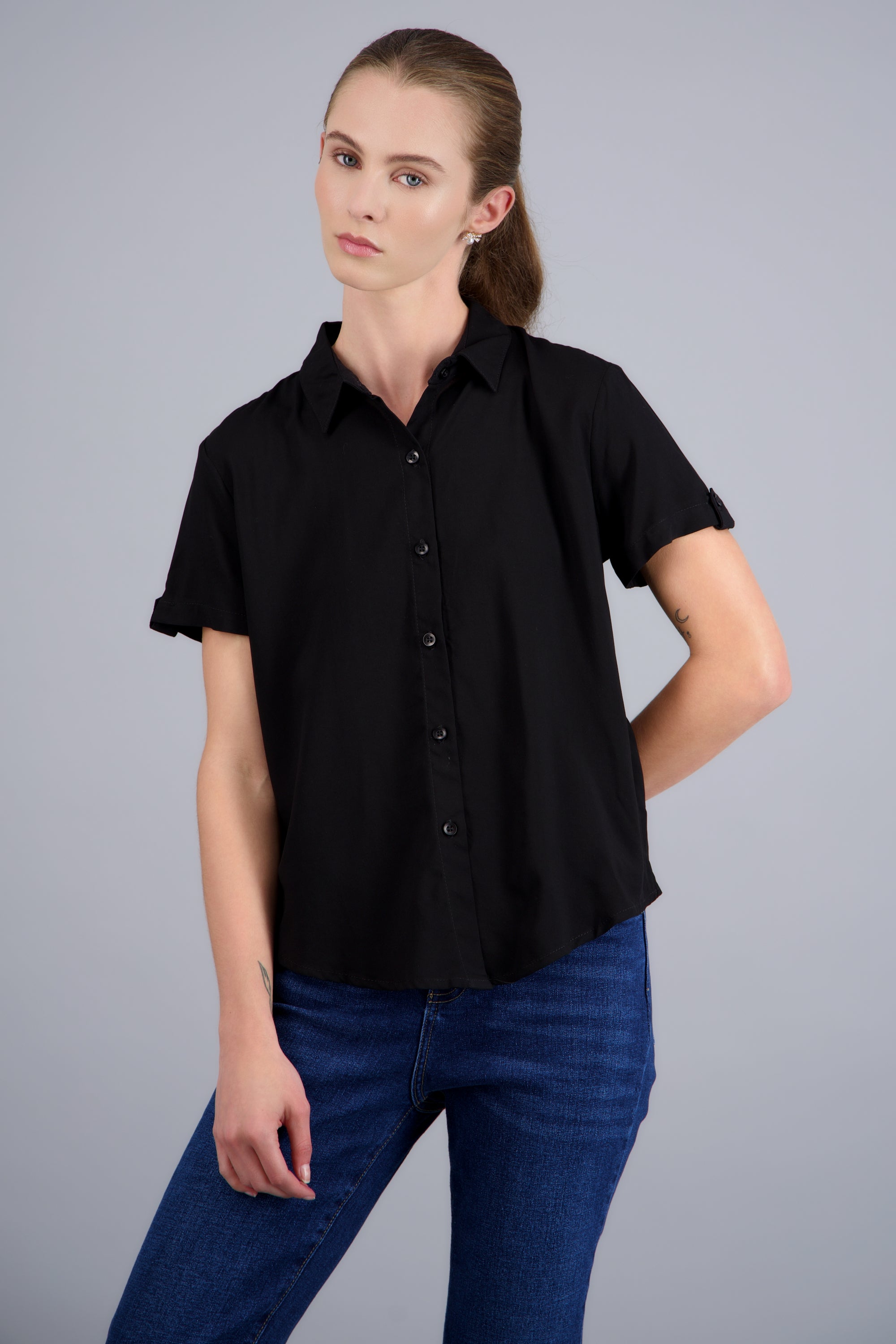 Camisa lisa manga corta NEGRO