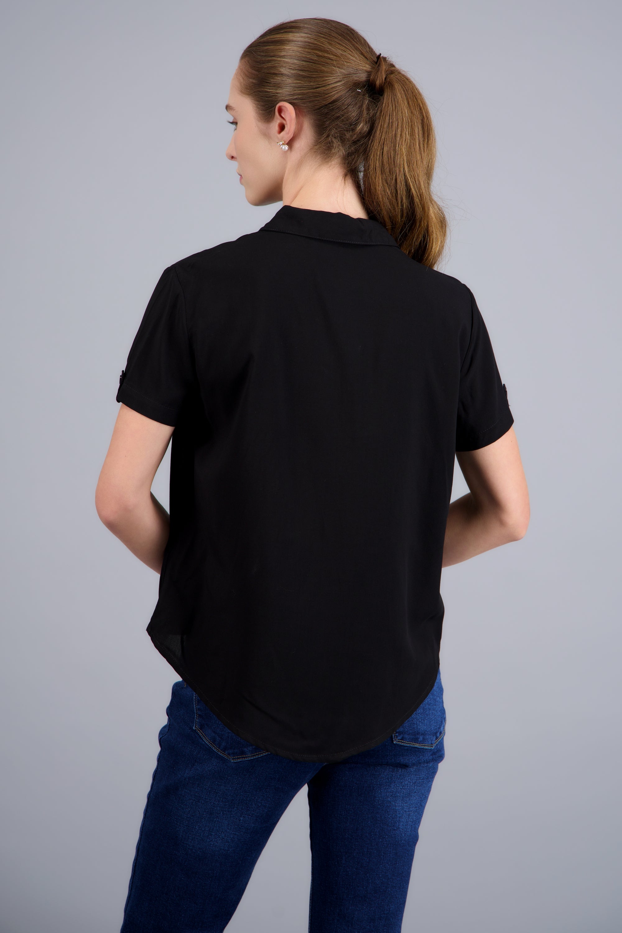 Camisa lisa manga corta NEGRO