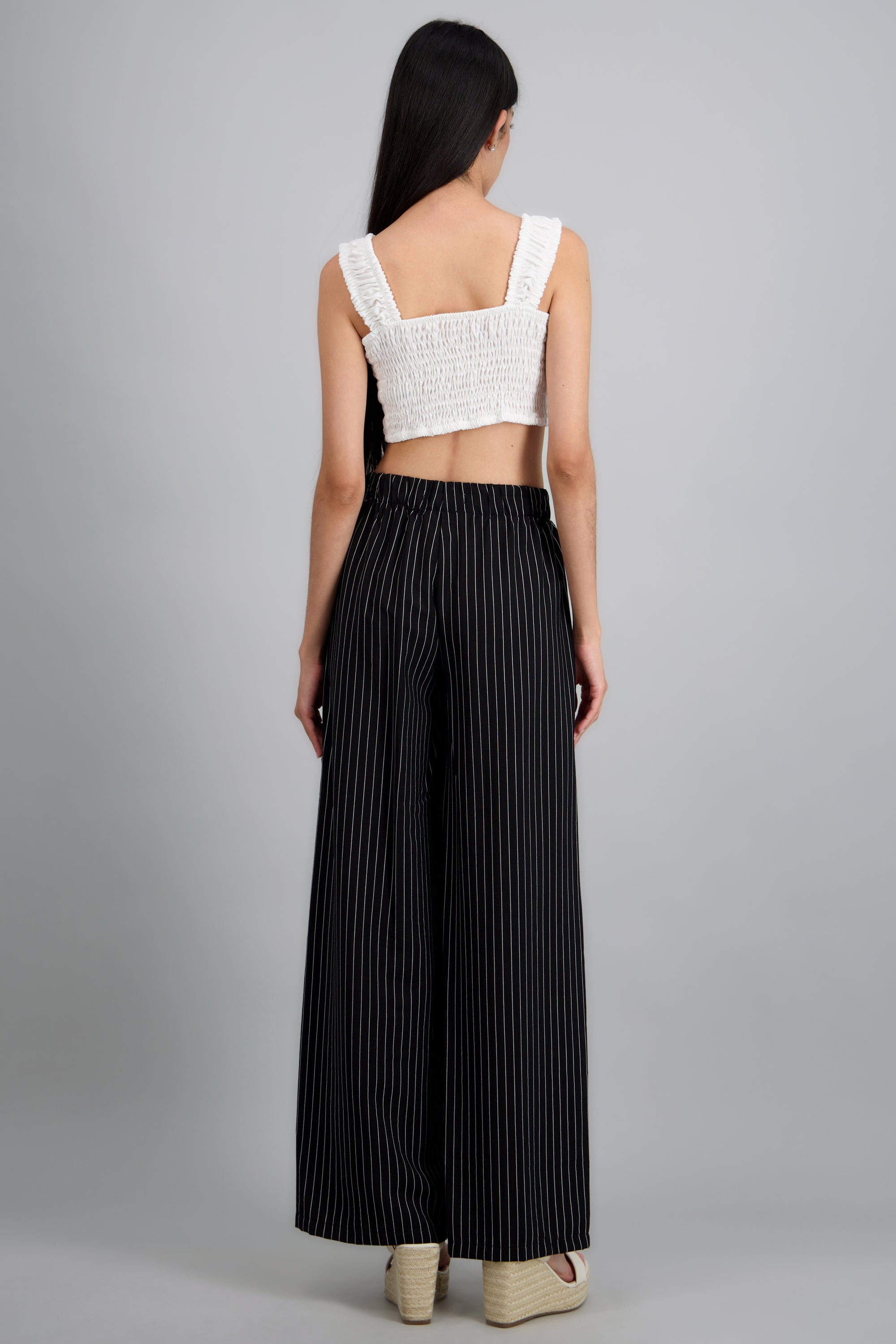 Pantalon fluido detalle resorte rayas NEGRO COMBO