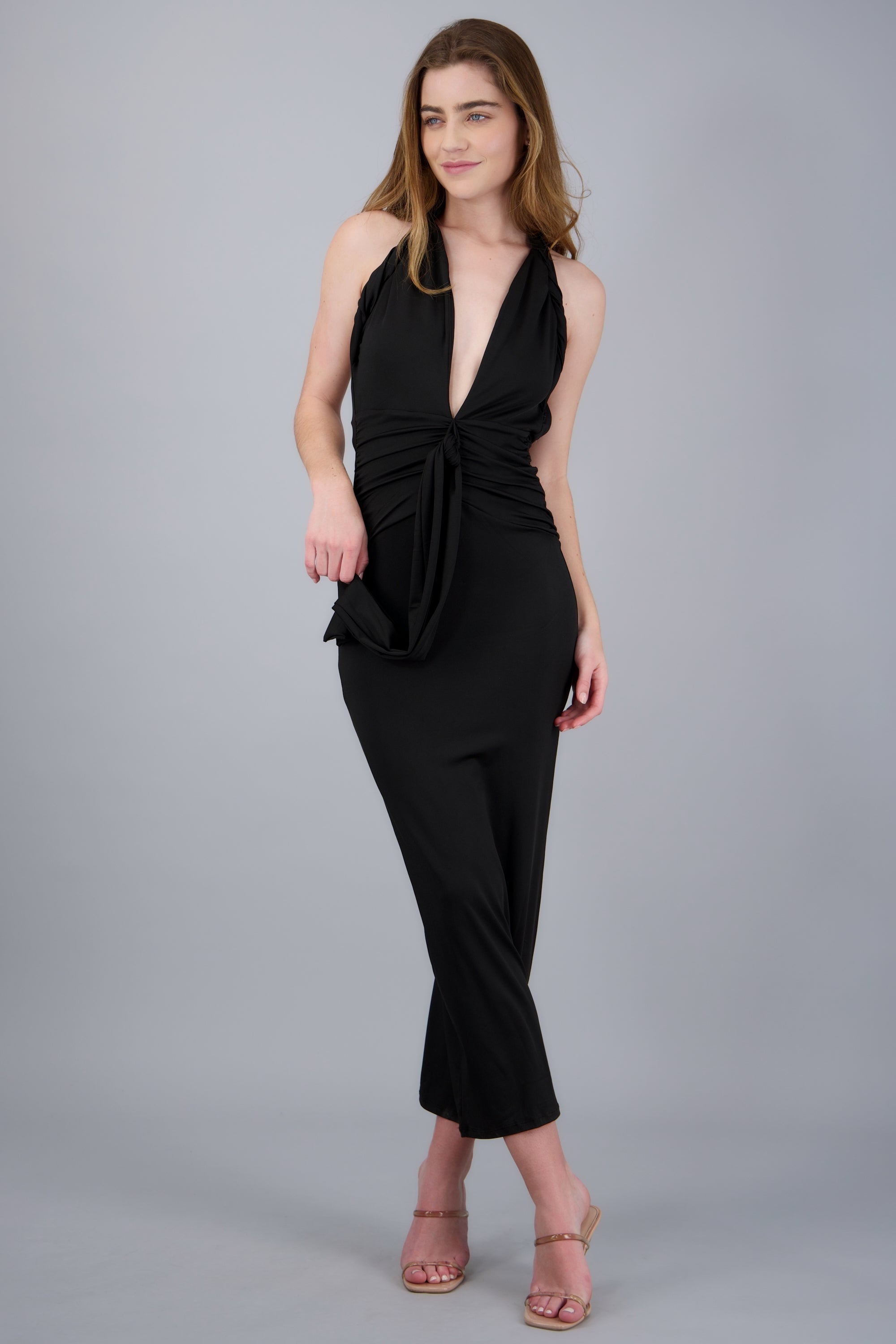 Vestido maxi con escote en frente y espalda NEGRO