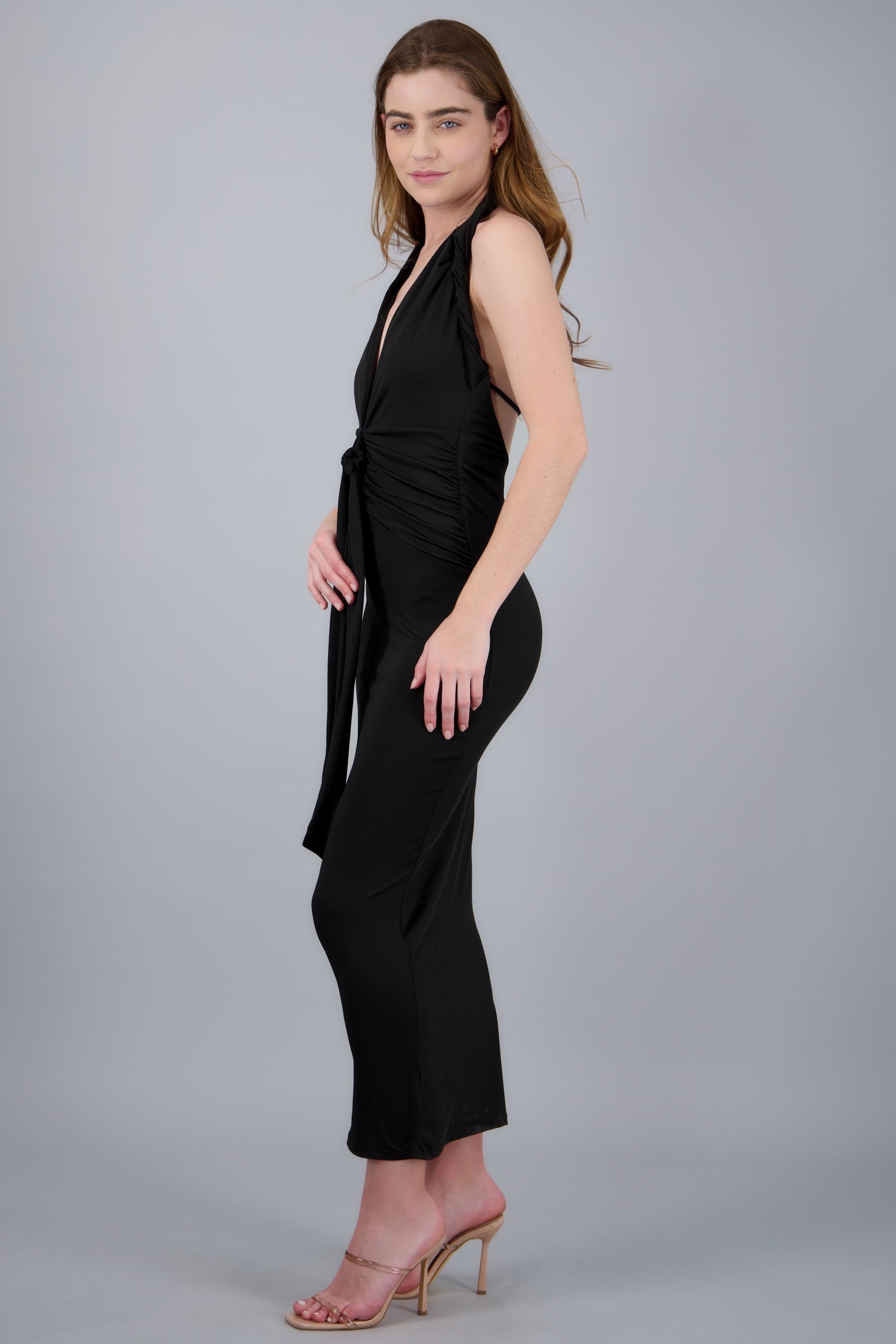 Vestido maxi con escote en frente y espalda NEGRO