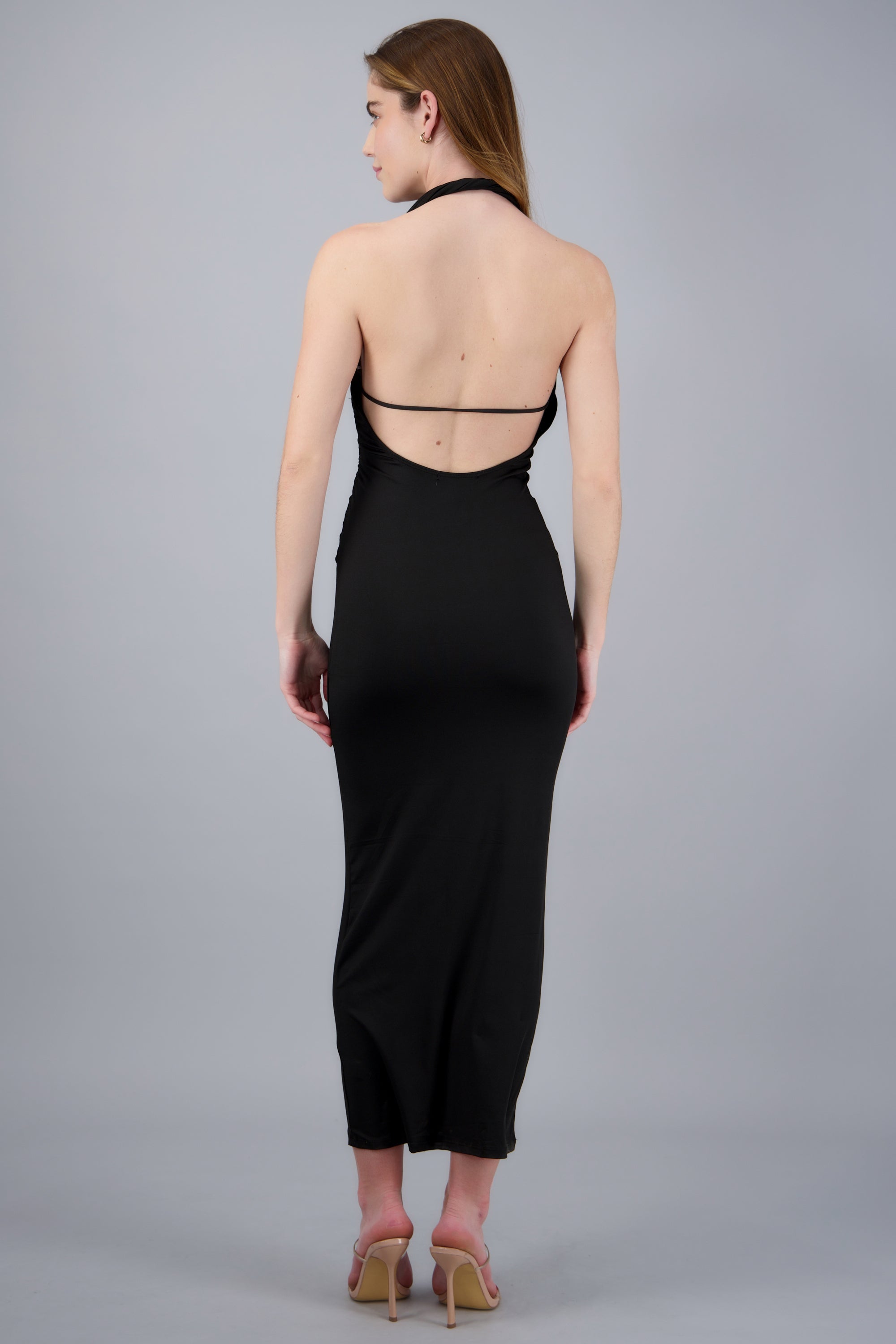 Vestido maxi con escote en frente y espalda NEGRO