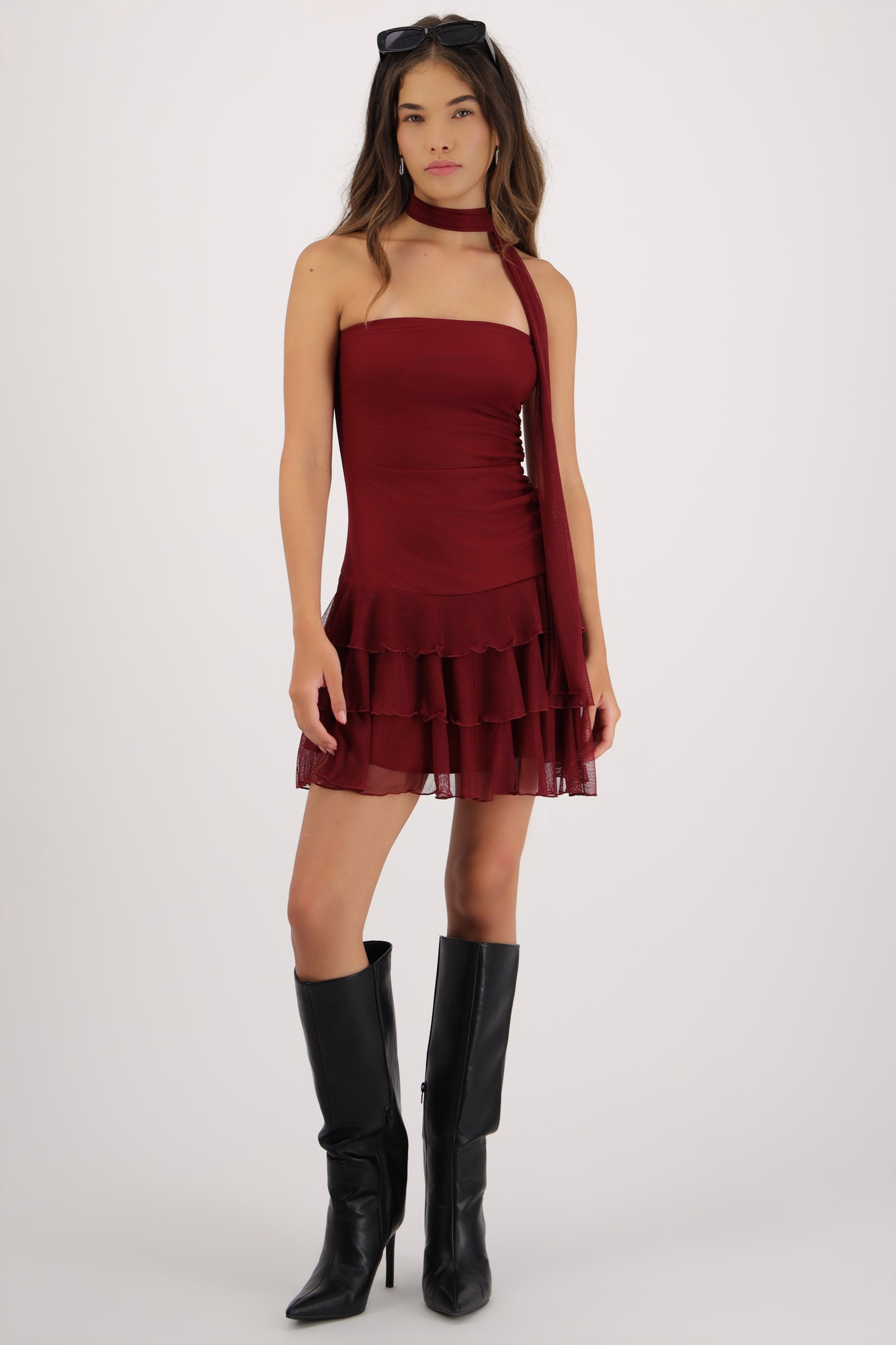 Vestido mini strapples CIRUELA