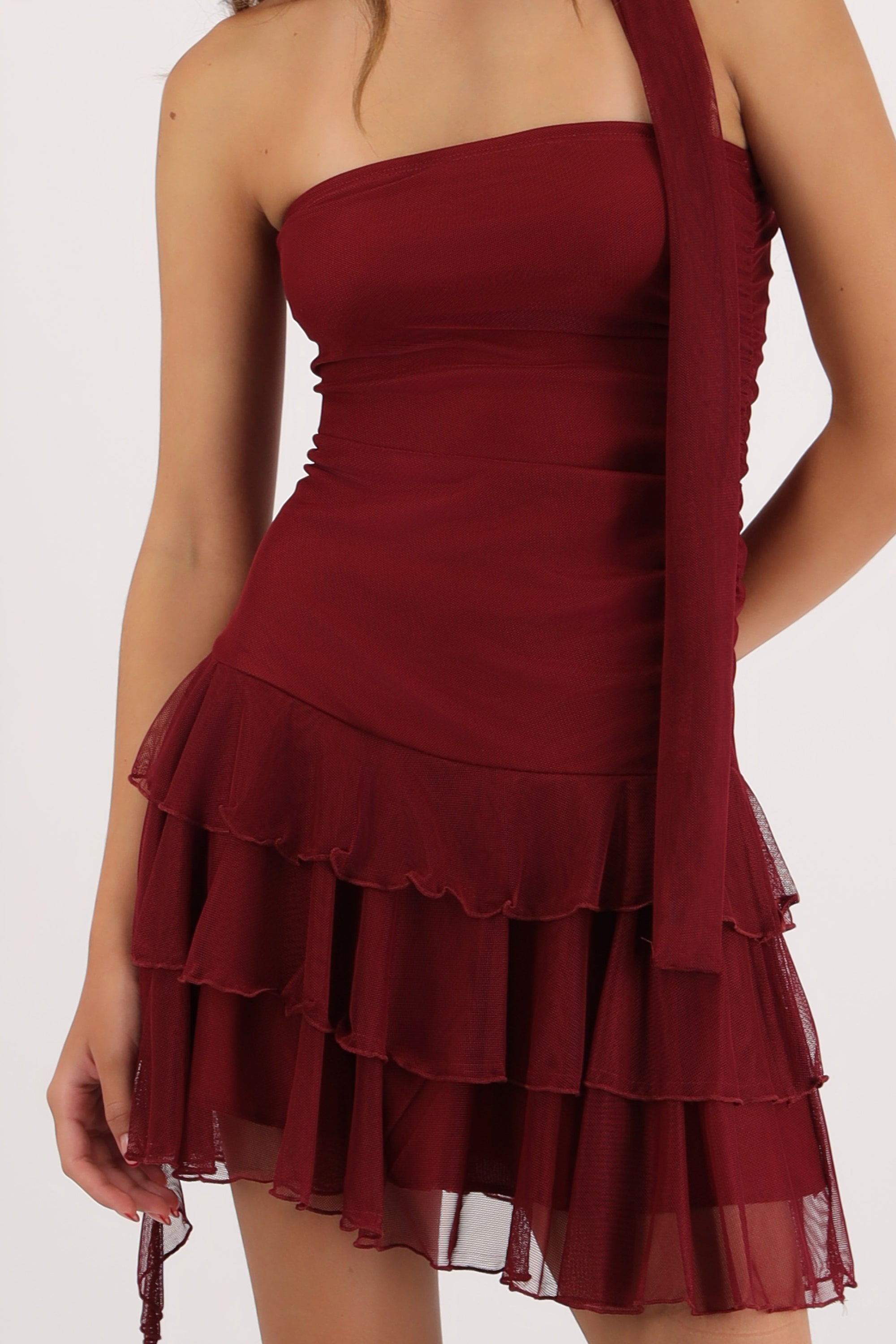 Vestido mini strapples CIRUELA