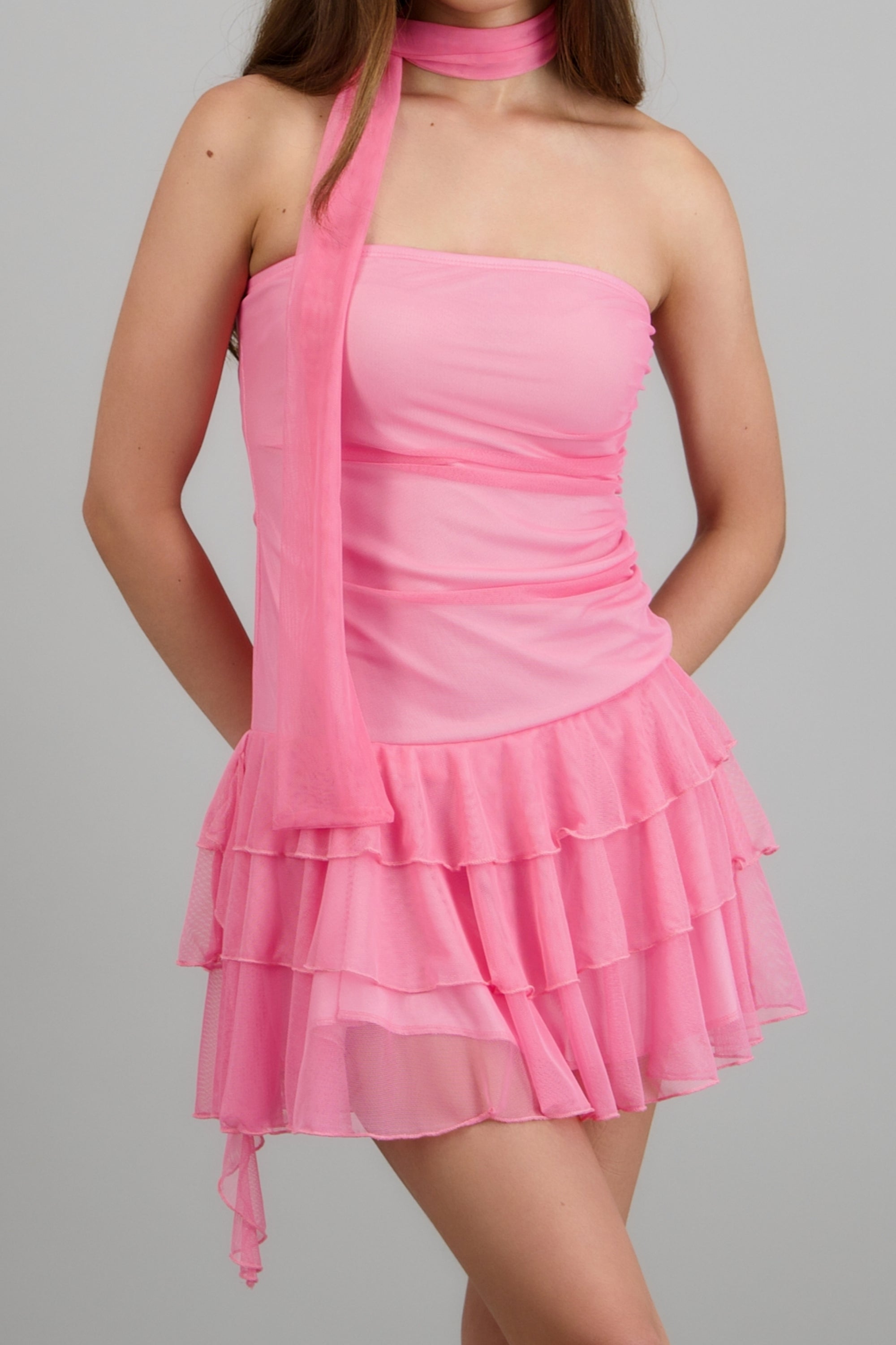 Vestido mini strapples ROSA PASTEL