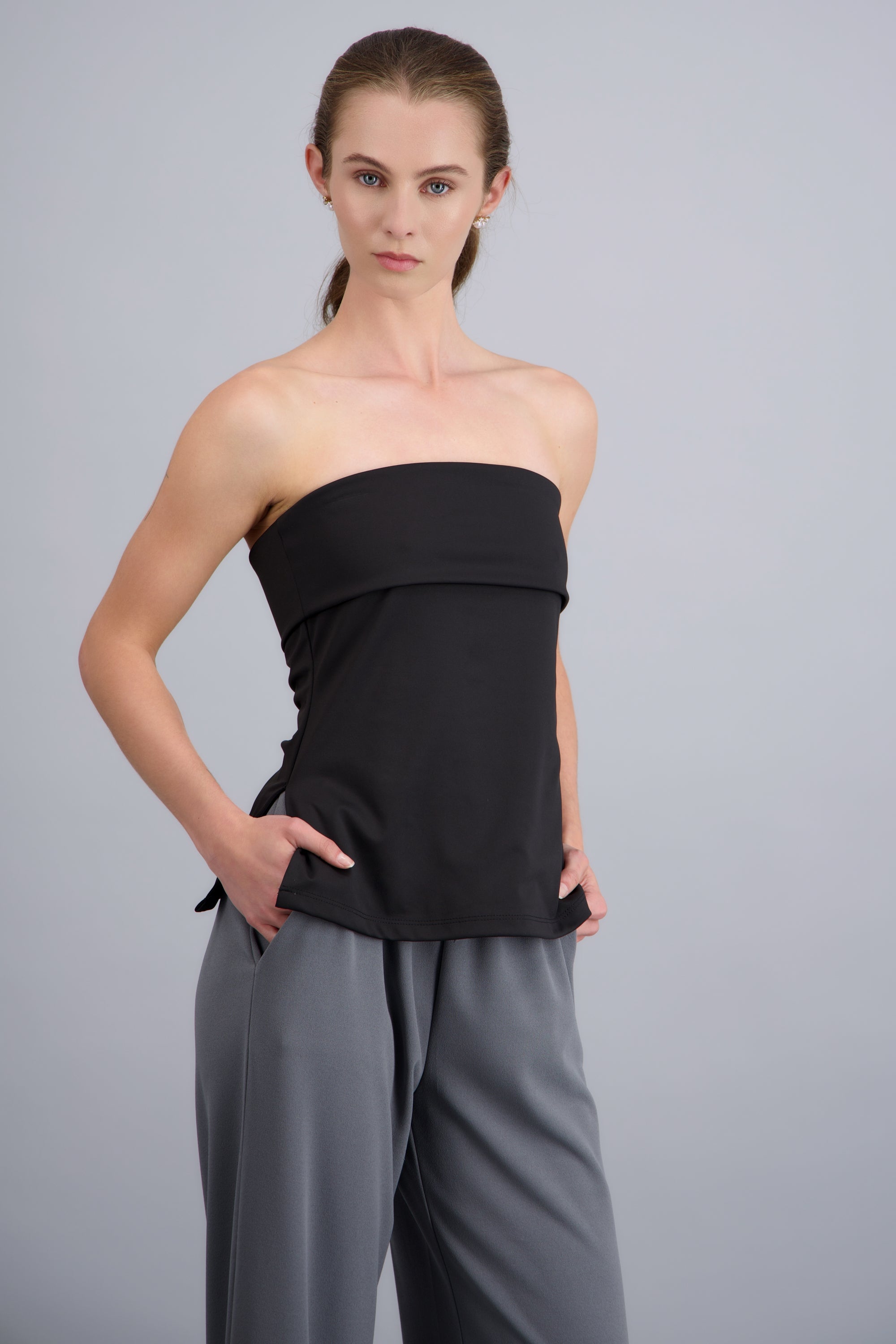 Top strapless con doblez NEGRO