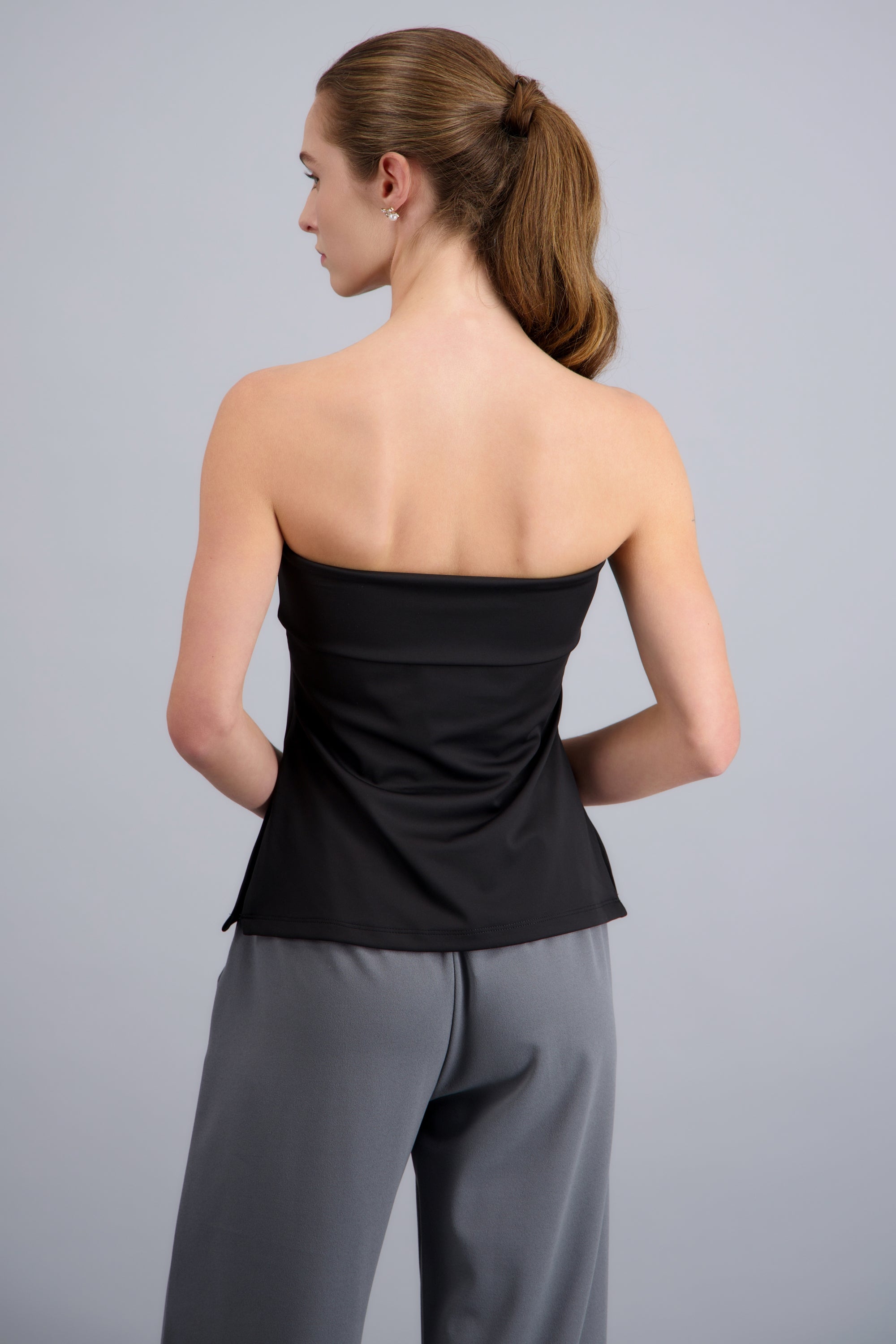 Top strapless con doblez NEGRO