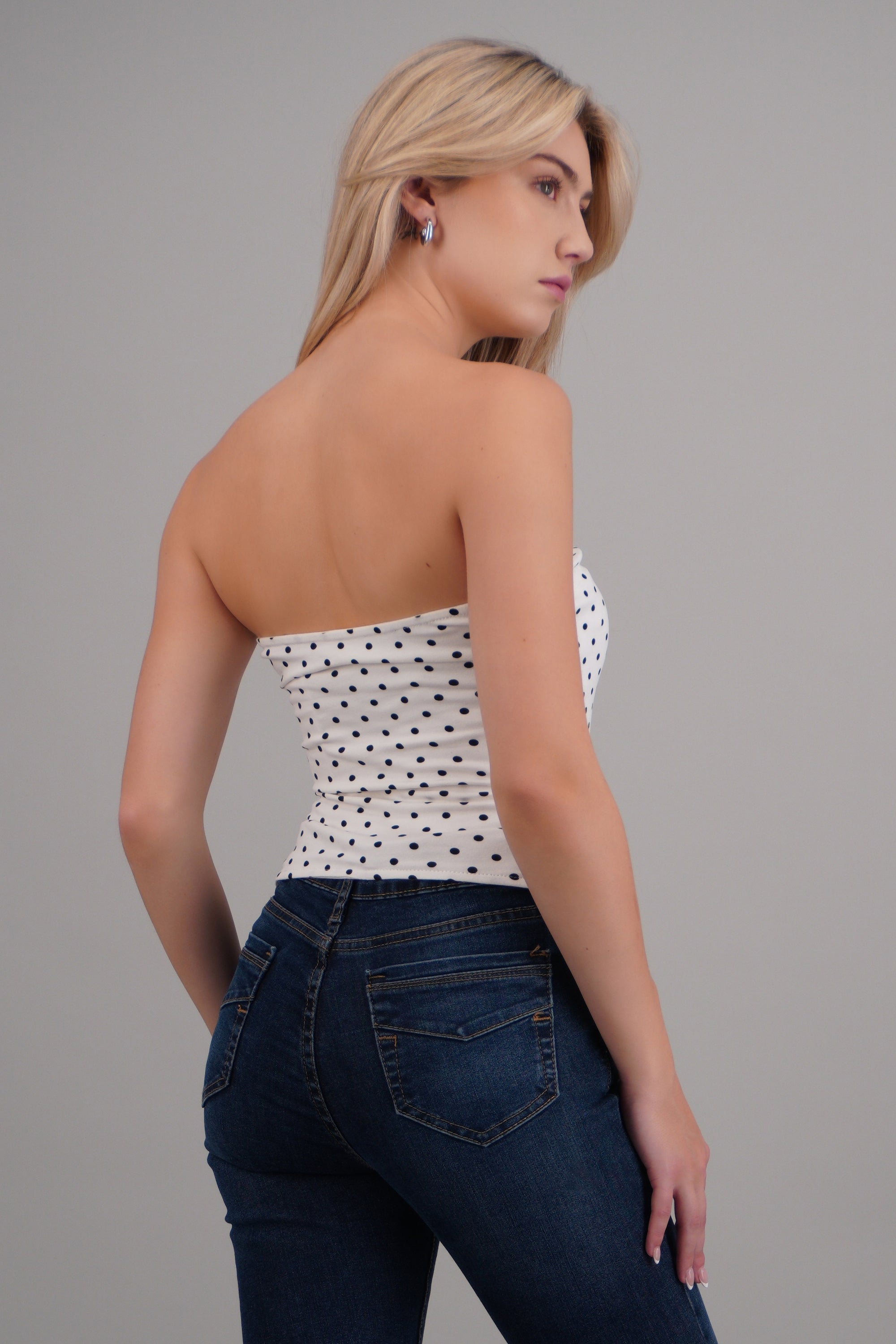 Top bandeau estampado polka BLANCO COMBO