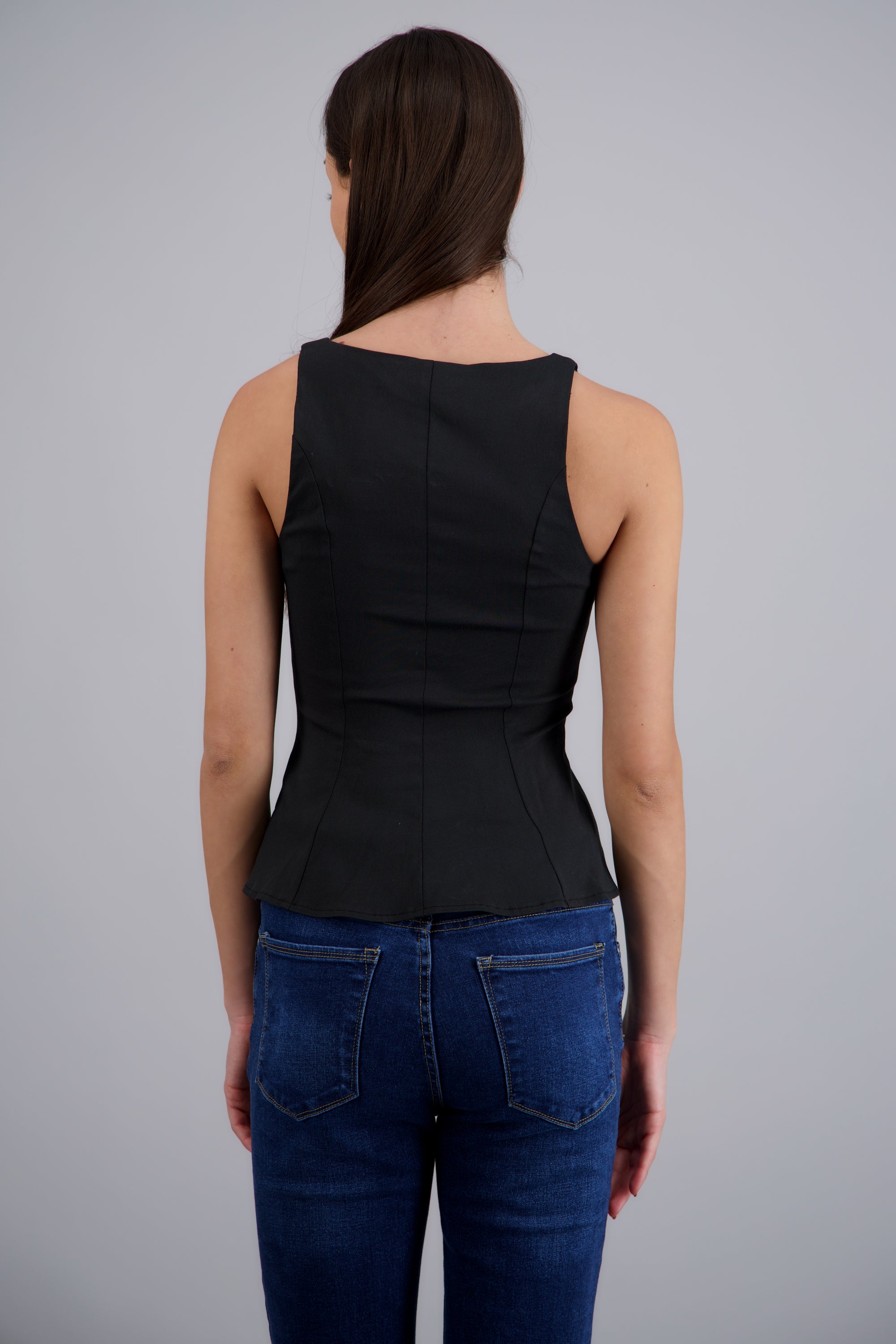 Blusa sin mangas peplum NEGRO