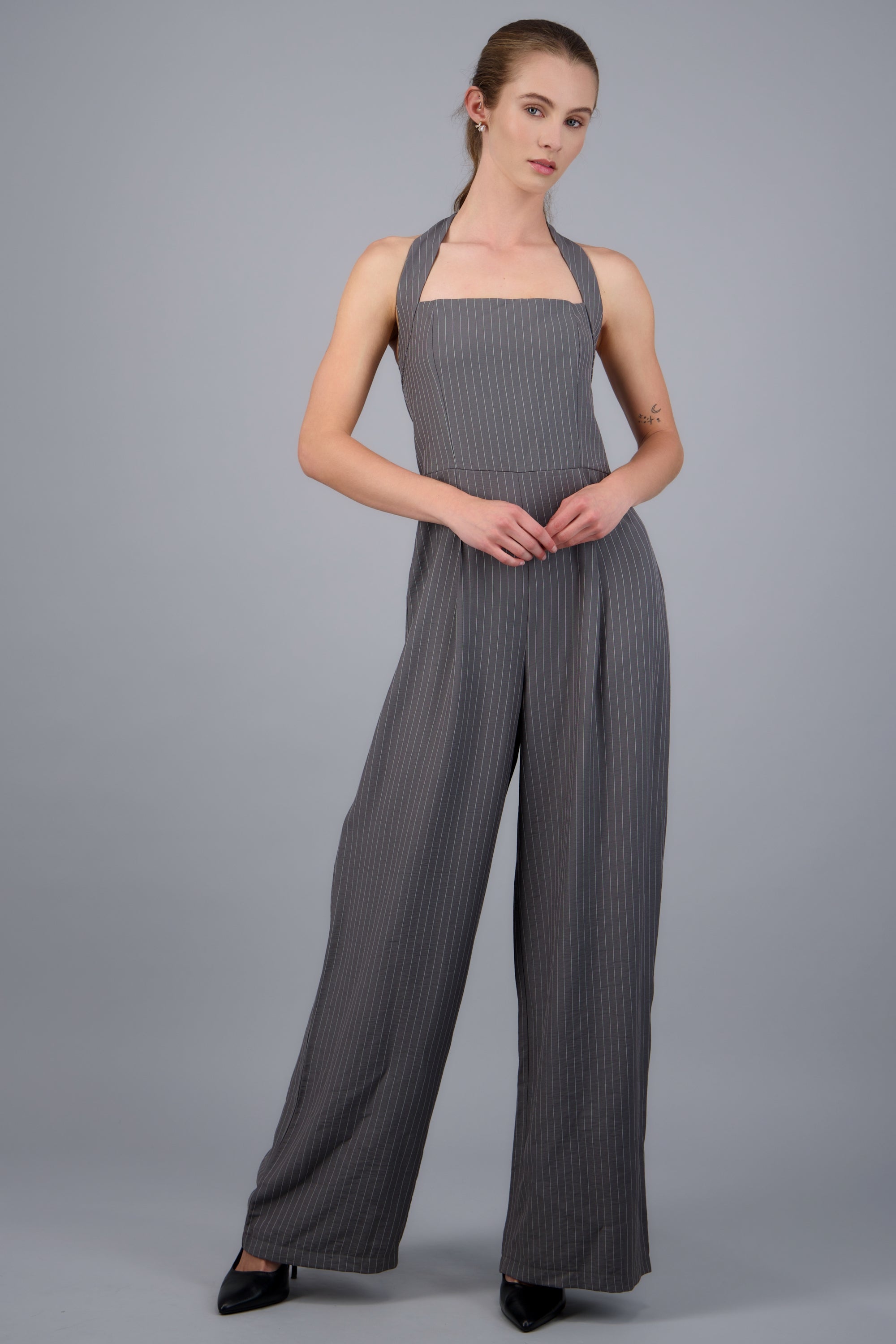 Jumpsuit halter de rayas GRIS COMBO