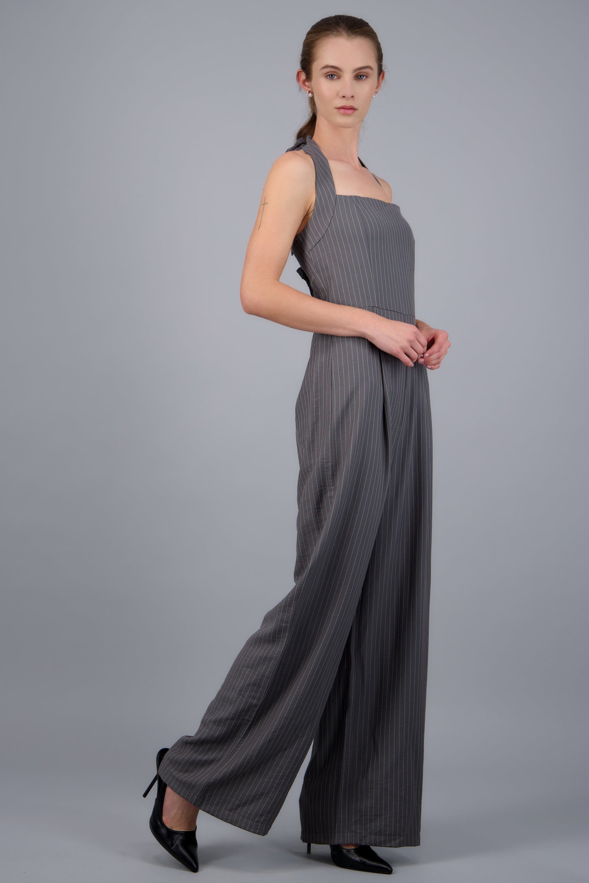 Jumpsuit halter de rayas GRIS COMBO