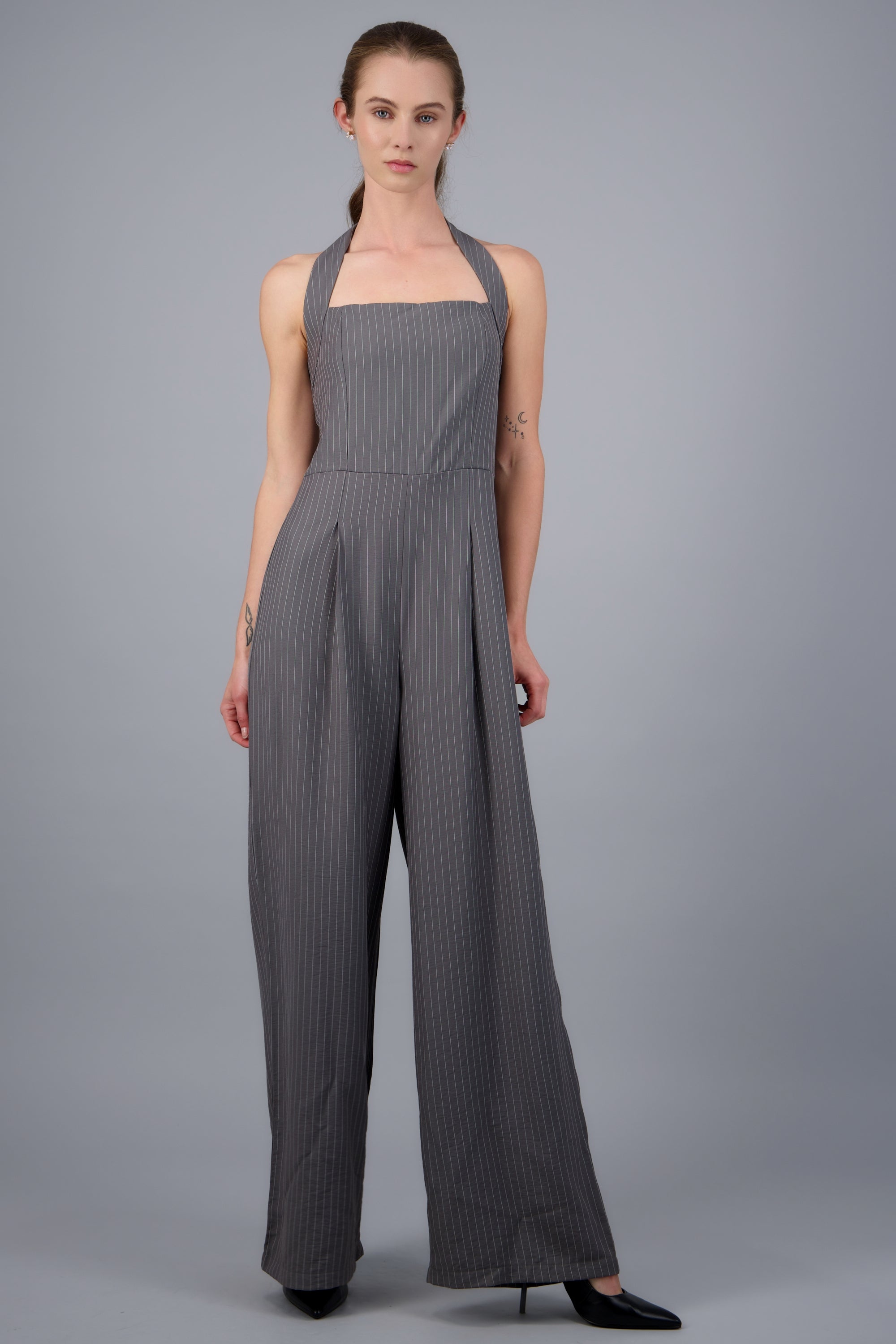 Jumpsuit halter de rayas GRIS COMBO