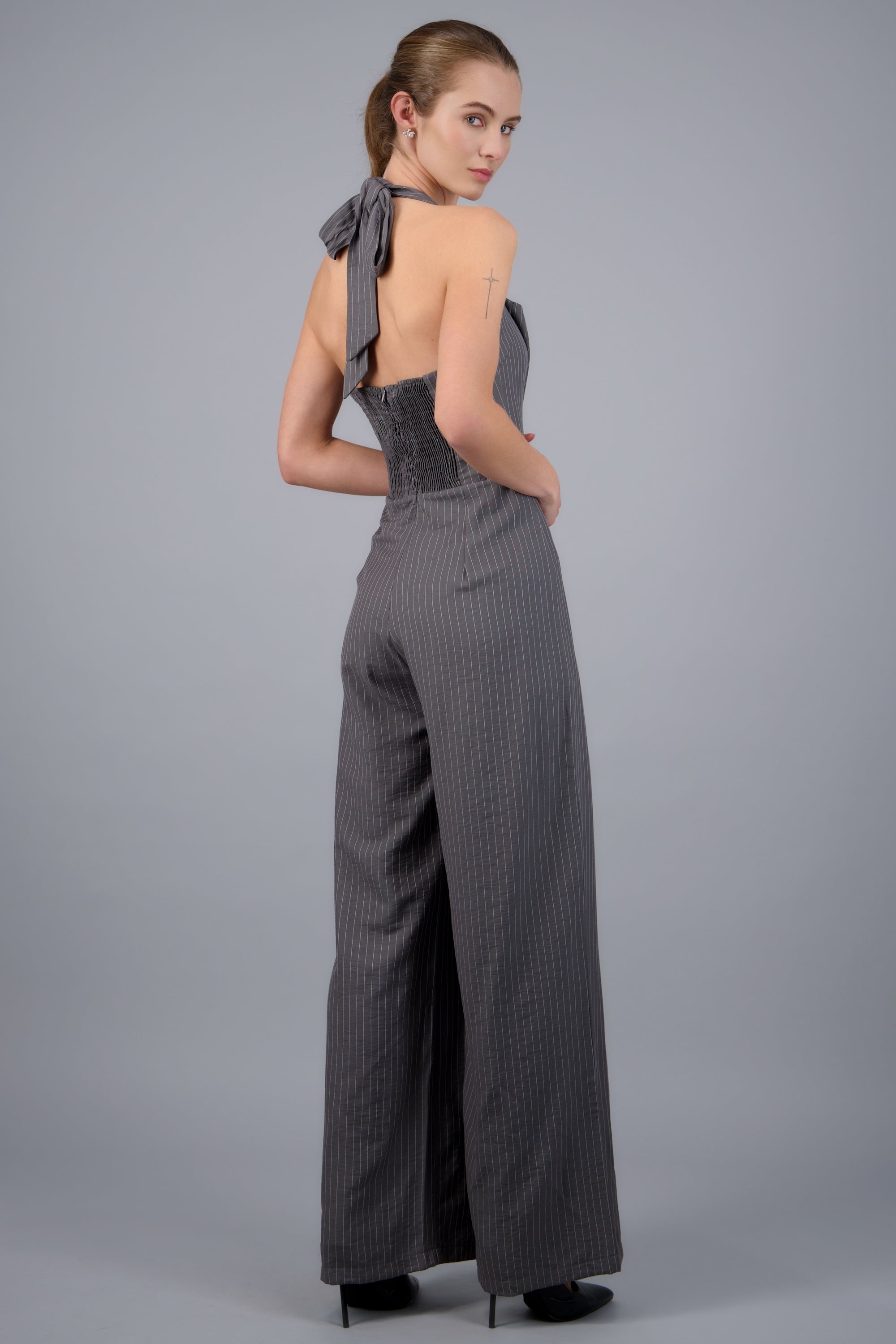 Jumpsuit halter de rayas GRIS COMBO