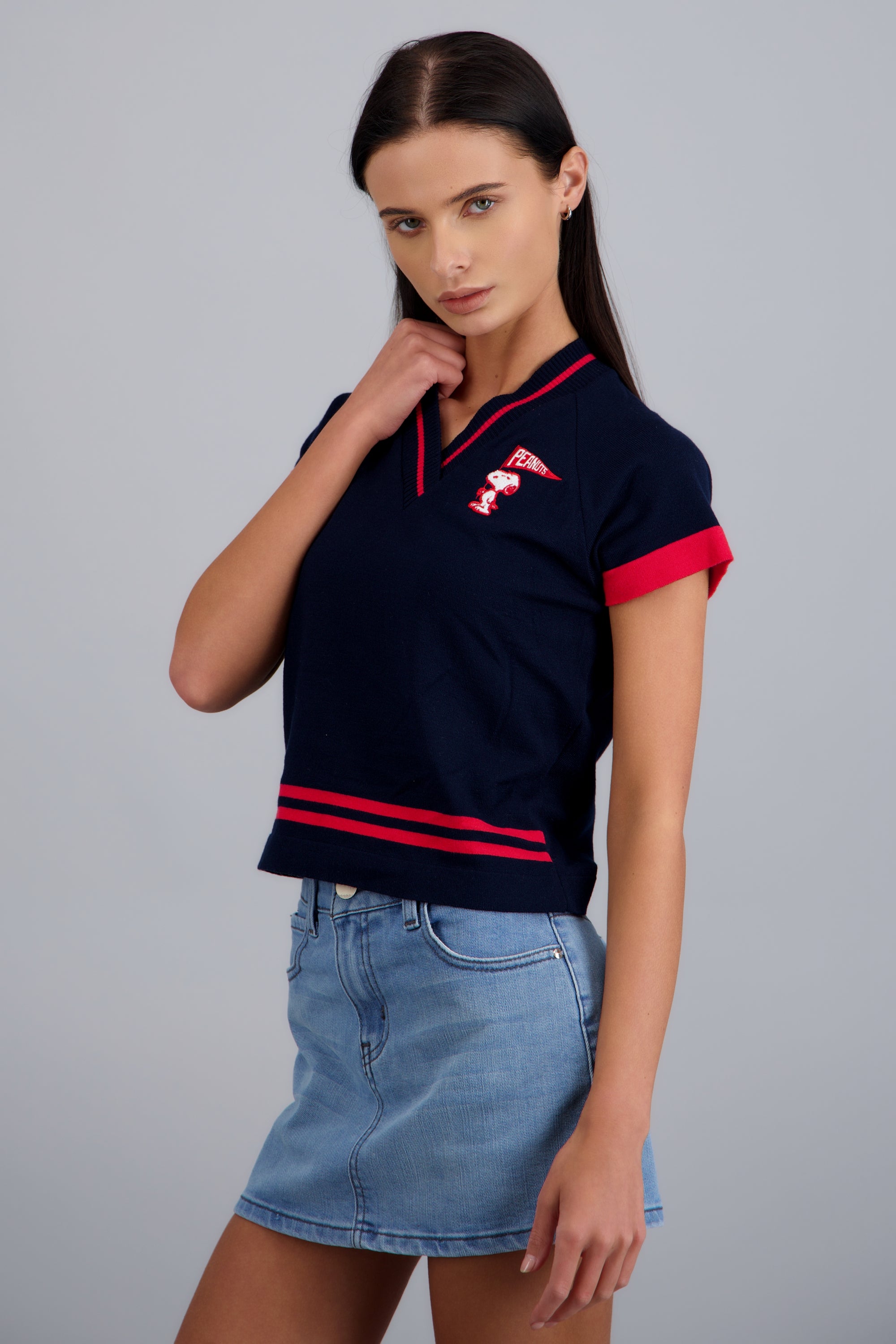 Playera deportiva tejida lineas snoopy MARINO COMBO