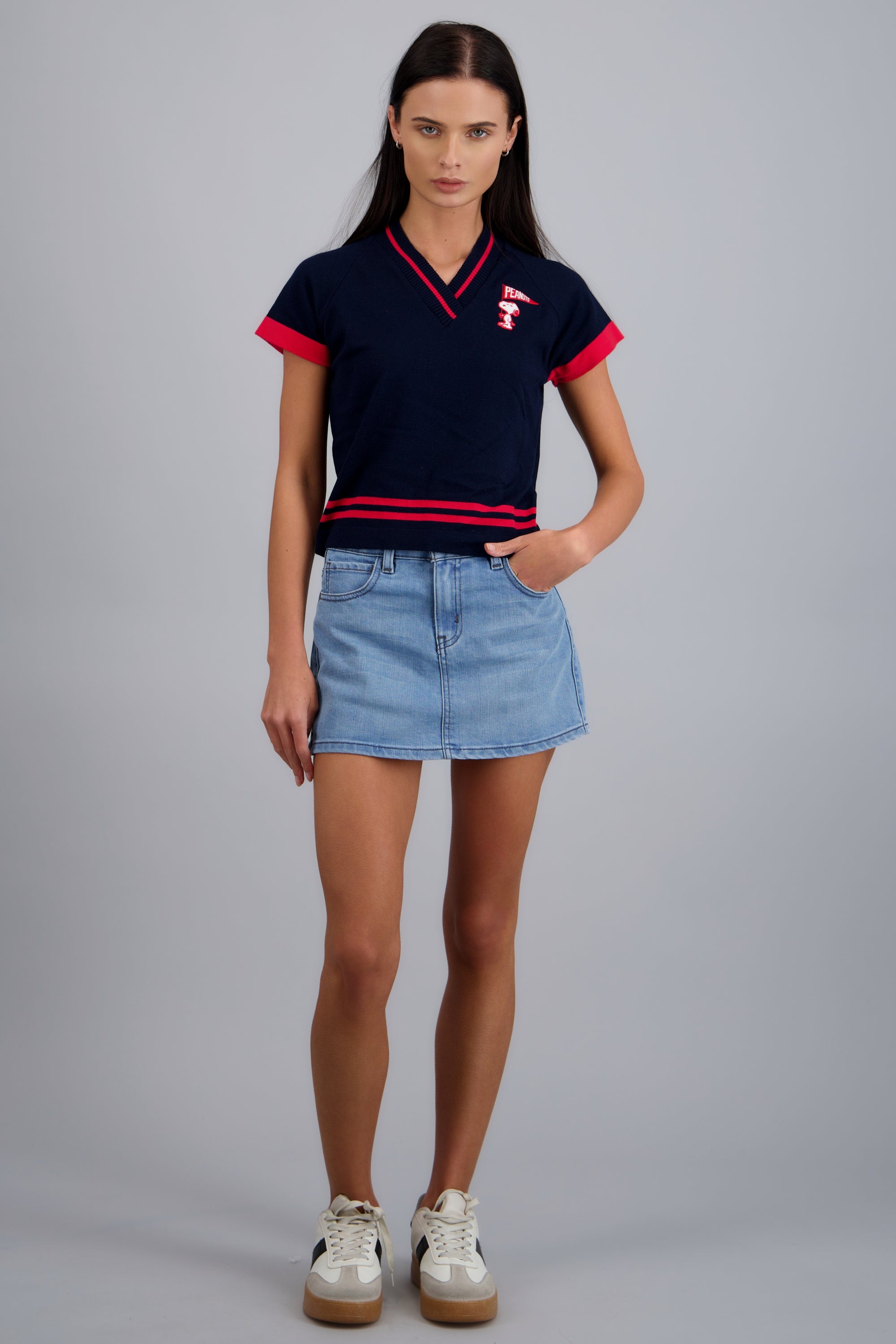 Playera deportiva tejida lineas snoopy MARINO COMBO