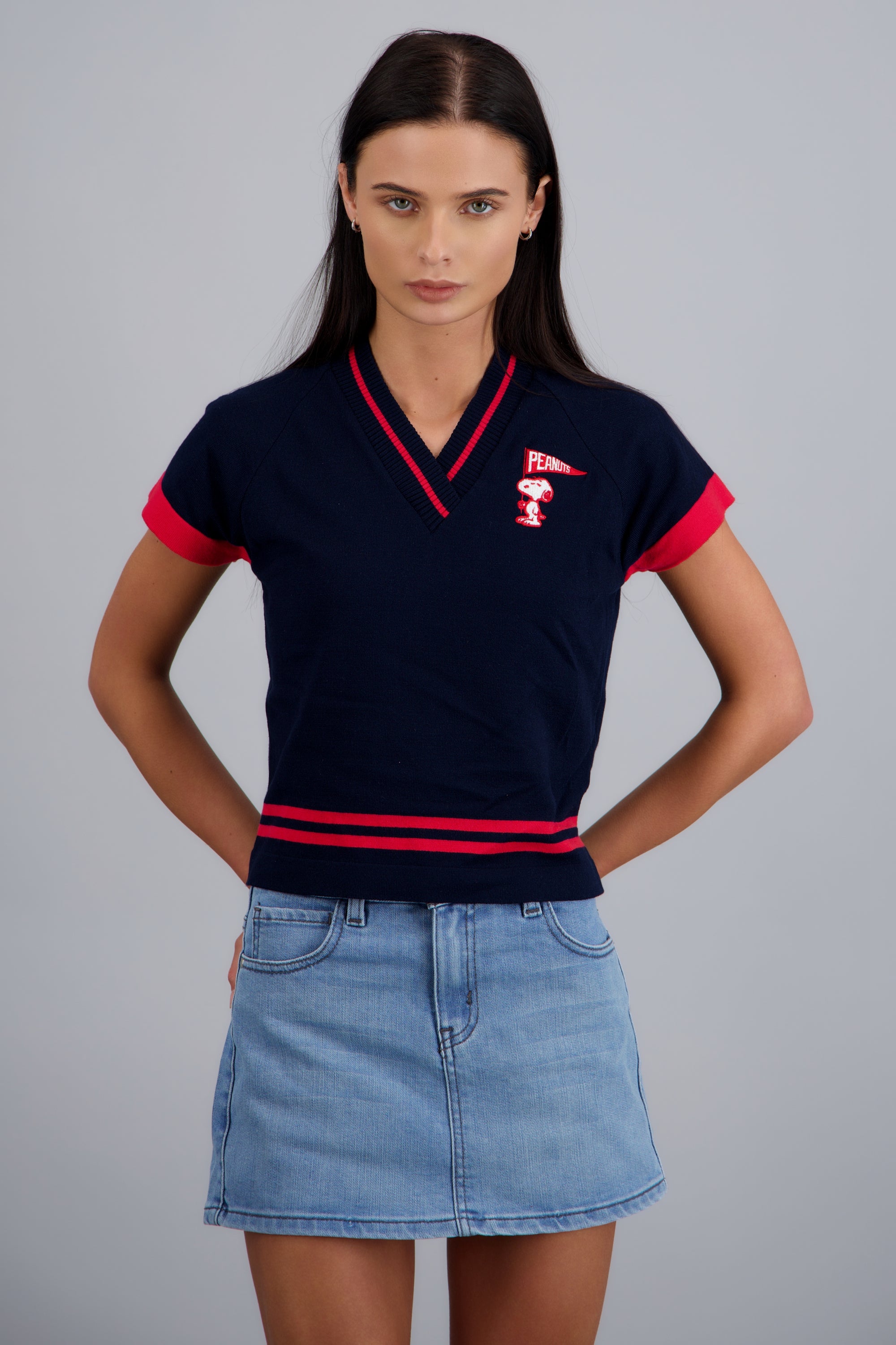 Playera deportiva tejida lineas snoopy MARINO COMBO