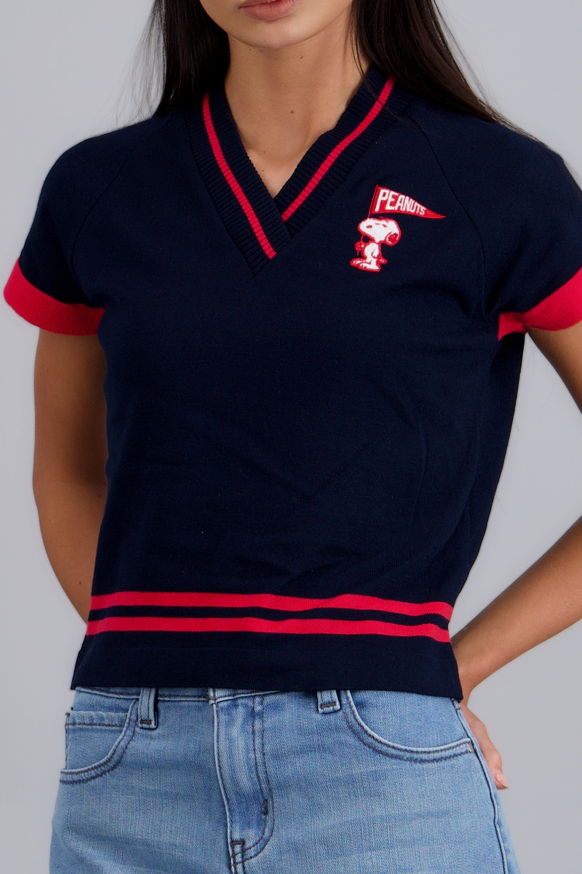 Playera deportiva tejida lineas snoopy MARINO COMBO