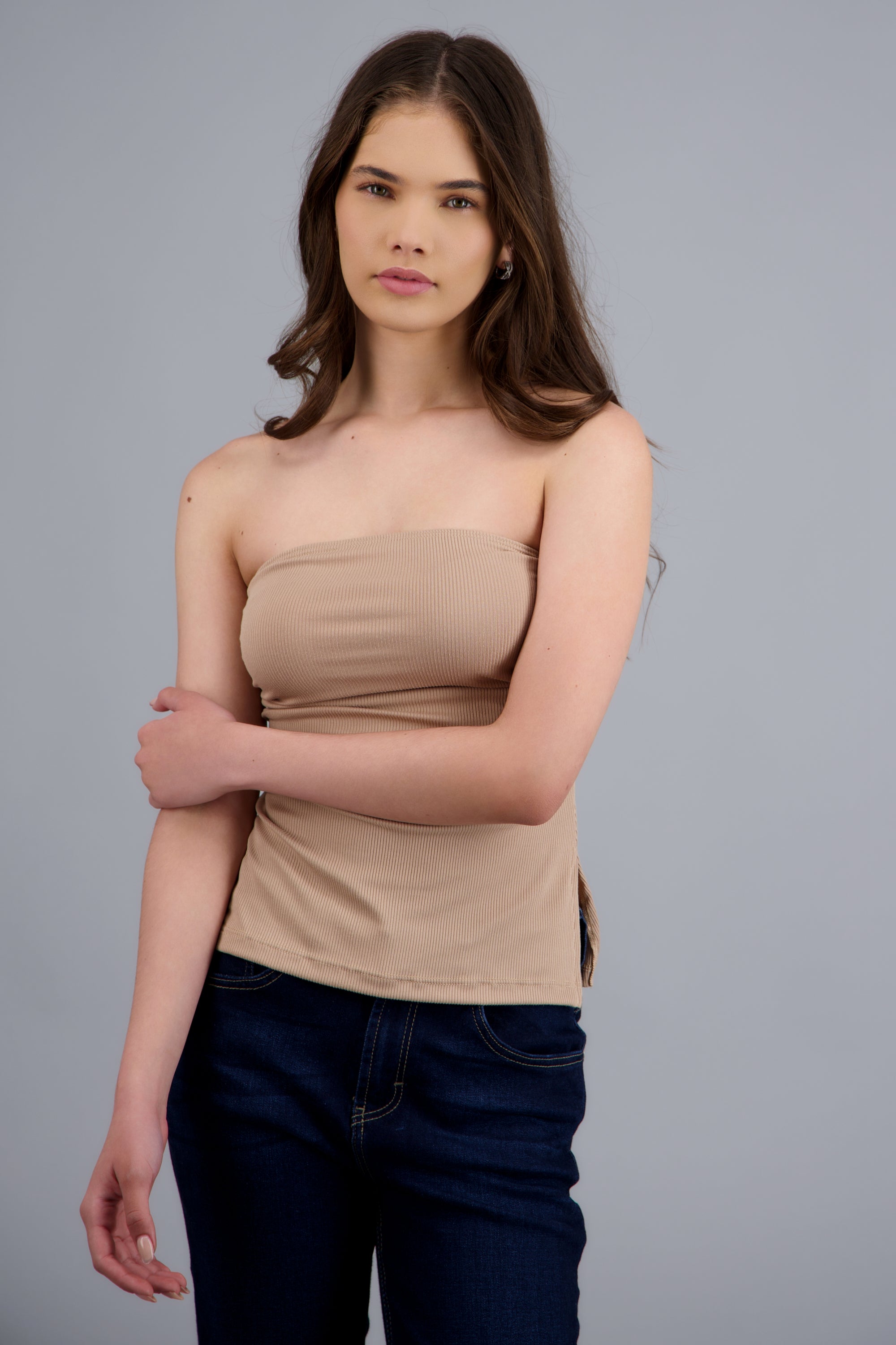 Top tubo abertura rib TAUPE