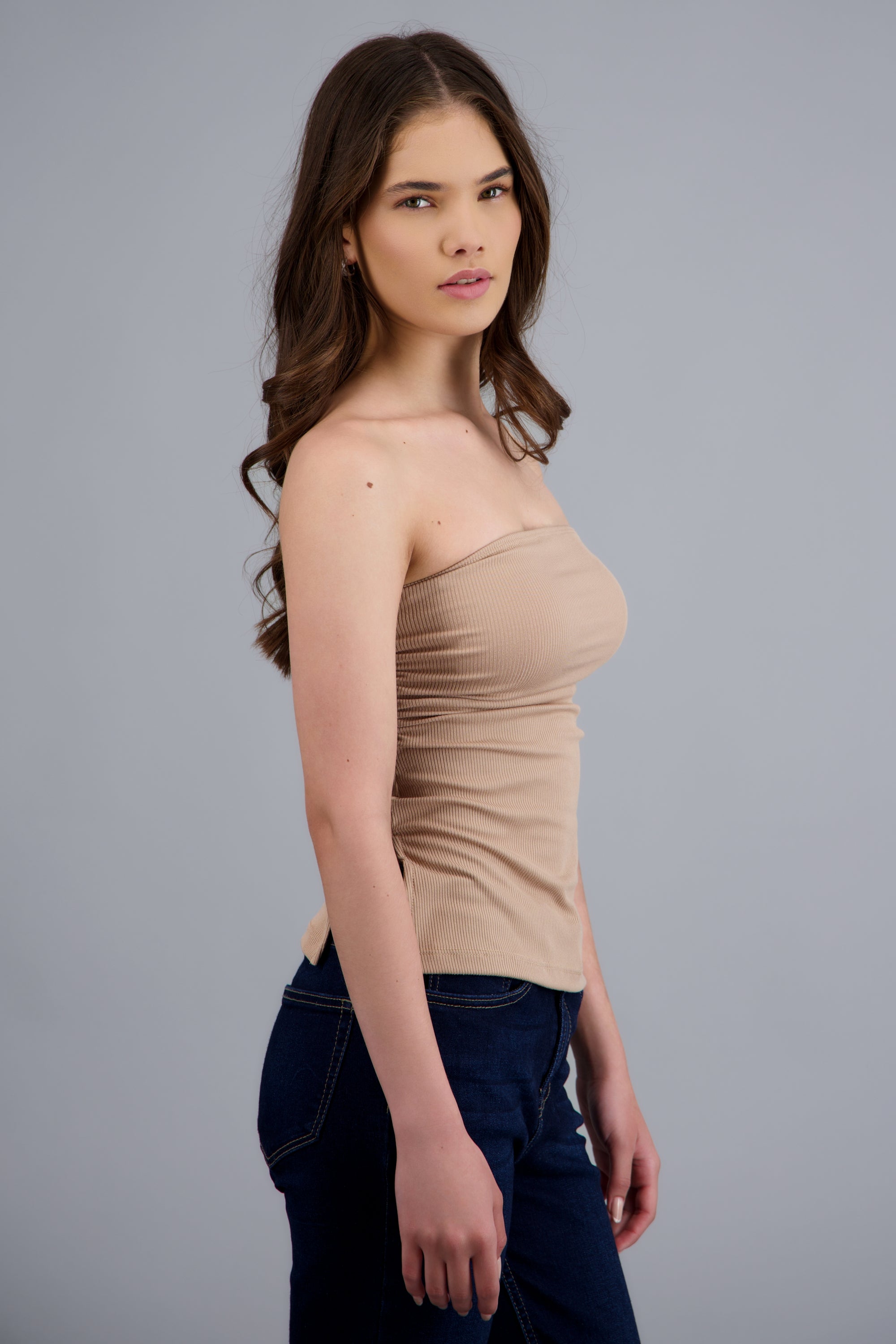 Top tubo abertura rib TAUPE