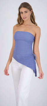 Top strapless textura asimetrico