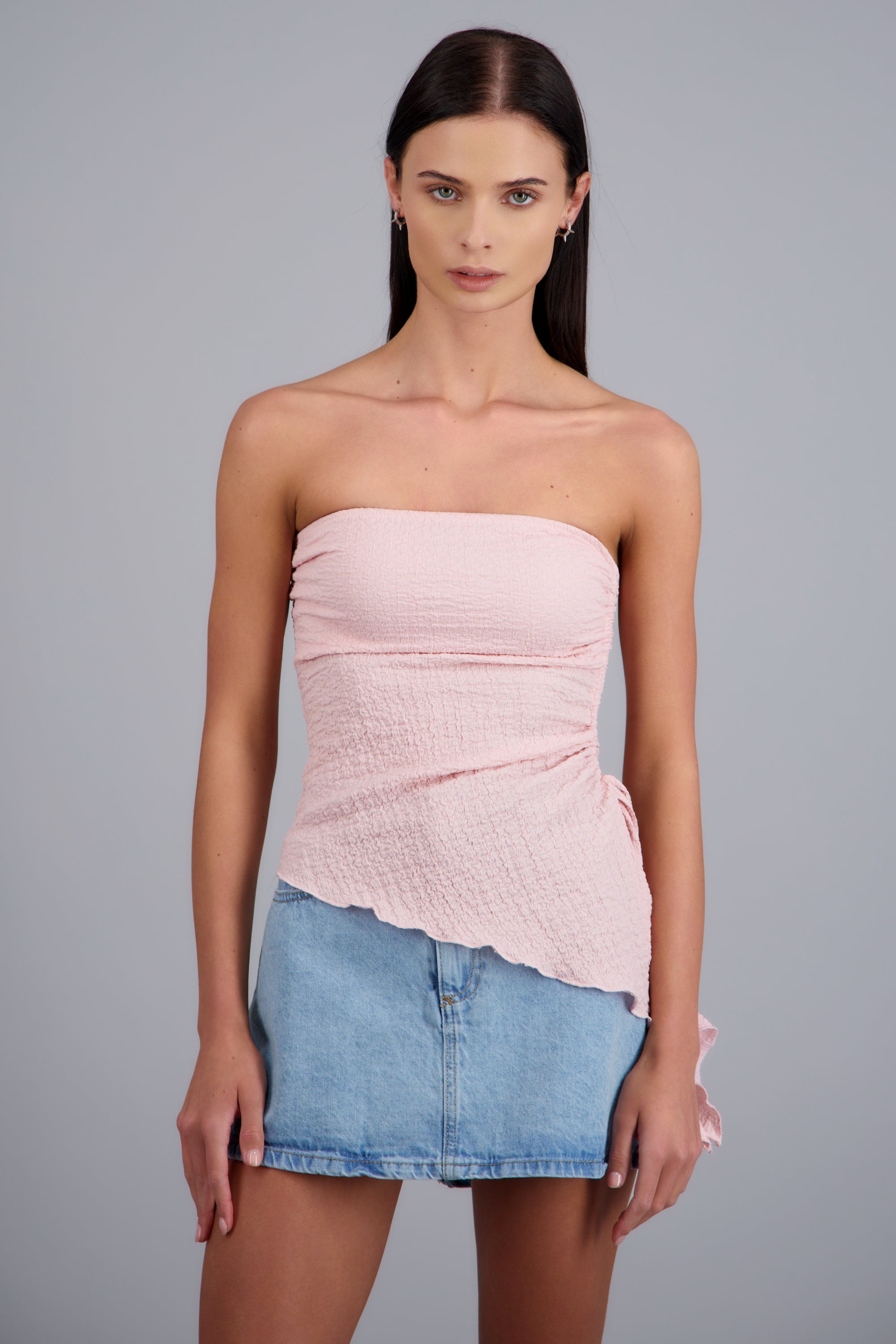 Top strapless textura asimetrico BLUSH