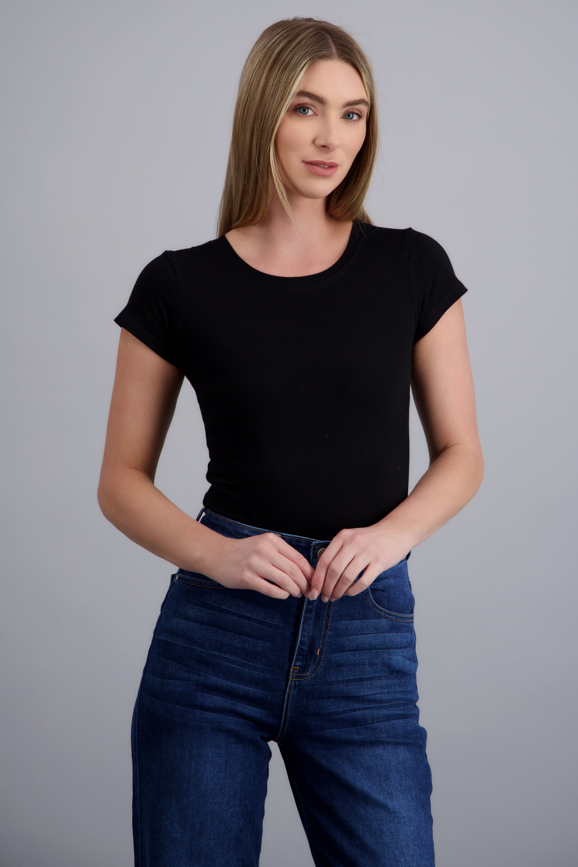 Body manga corta cuello redondo NEGRO