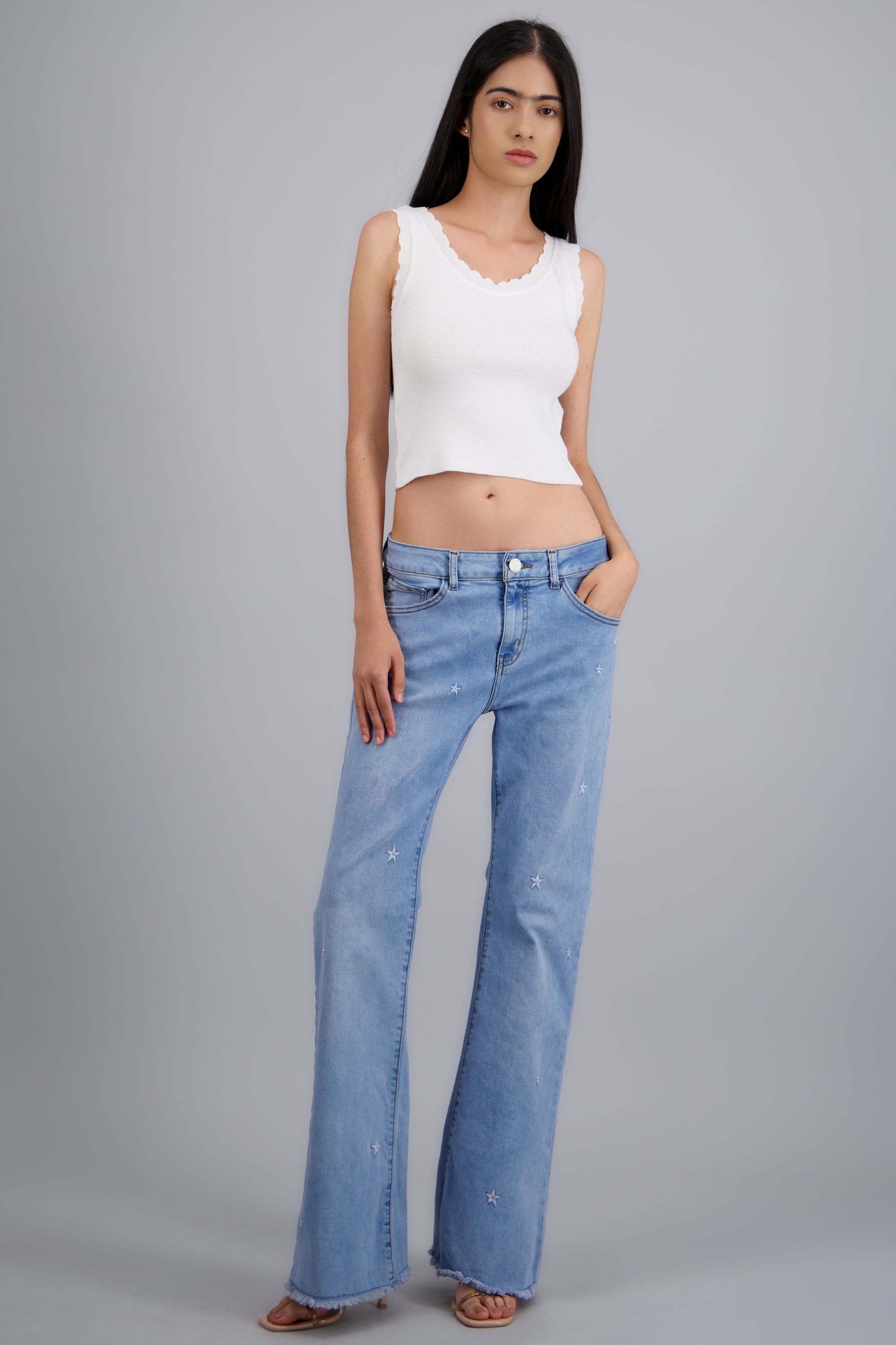 Jeans flare estrellas minis LIGHT WASH